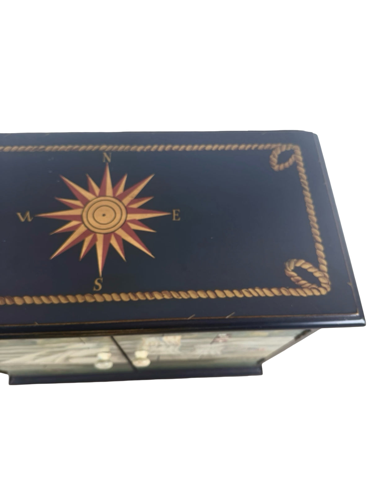 Pair of Hand-Painted Nautical Cabinets — Clipper Ship & Compass Rose Design