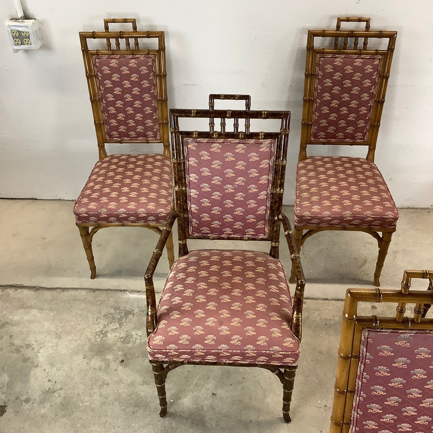 Vintage Regency Faux Bamboo Dining Chairs- set of Six