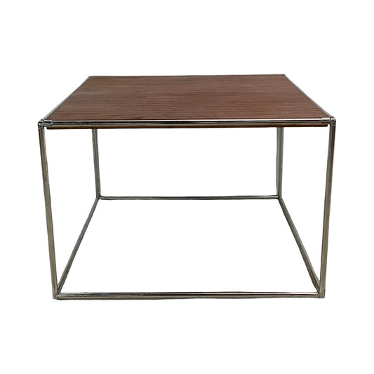 Vintage Chrome Cube Frame Table With Walnut Top