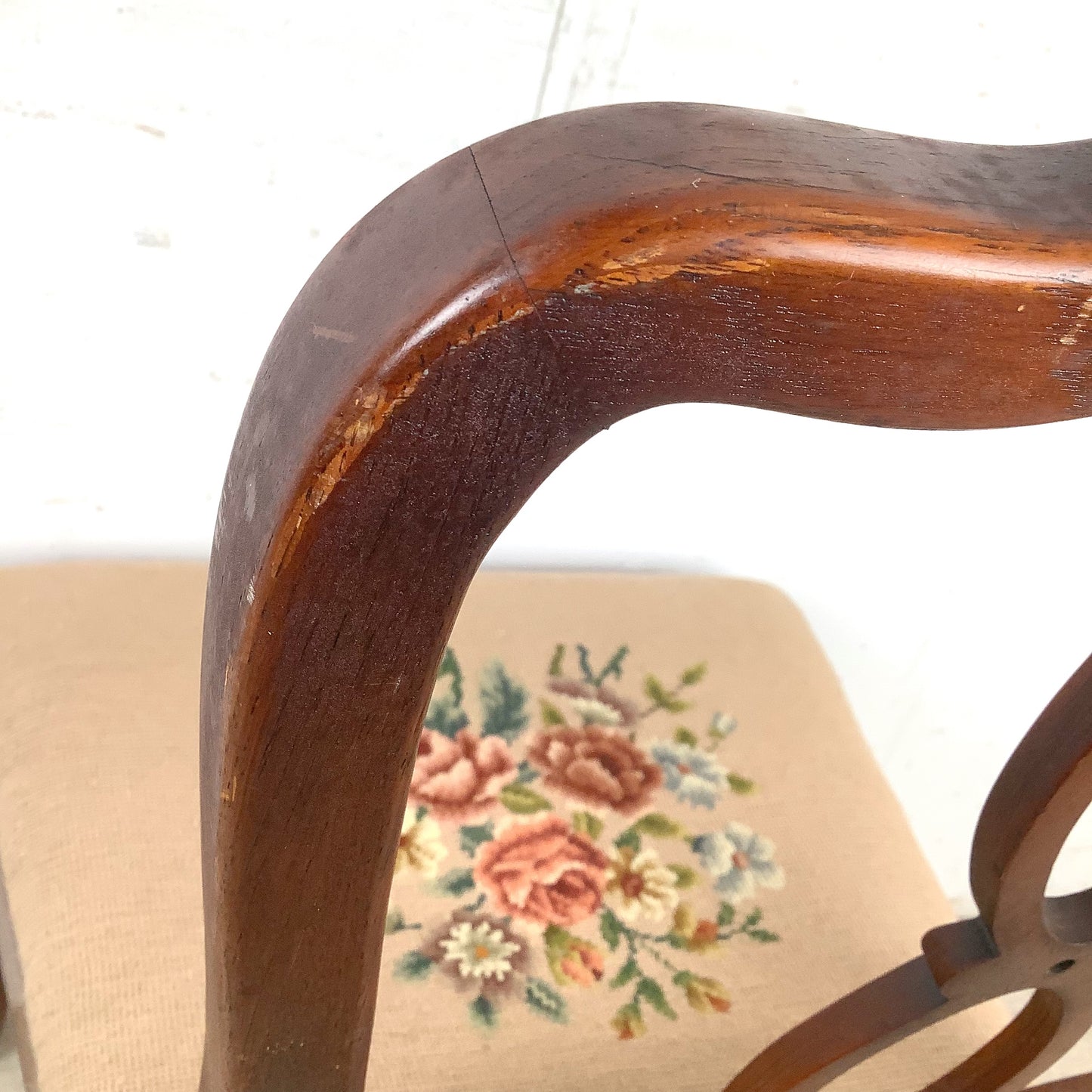 Vintage Queen Anne Style Side Chair with Needlepoint Upholstered Seat