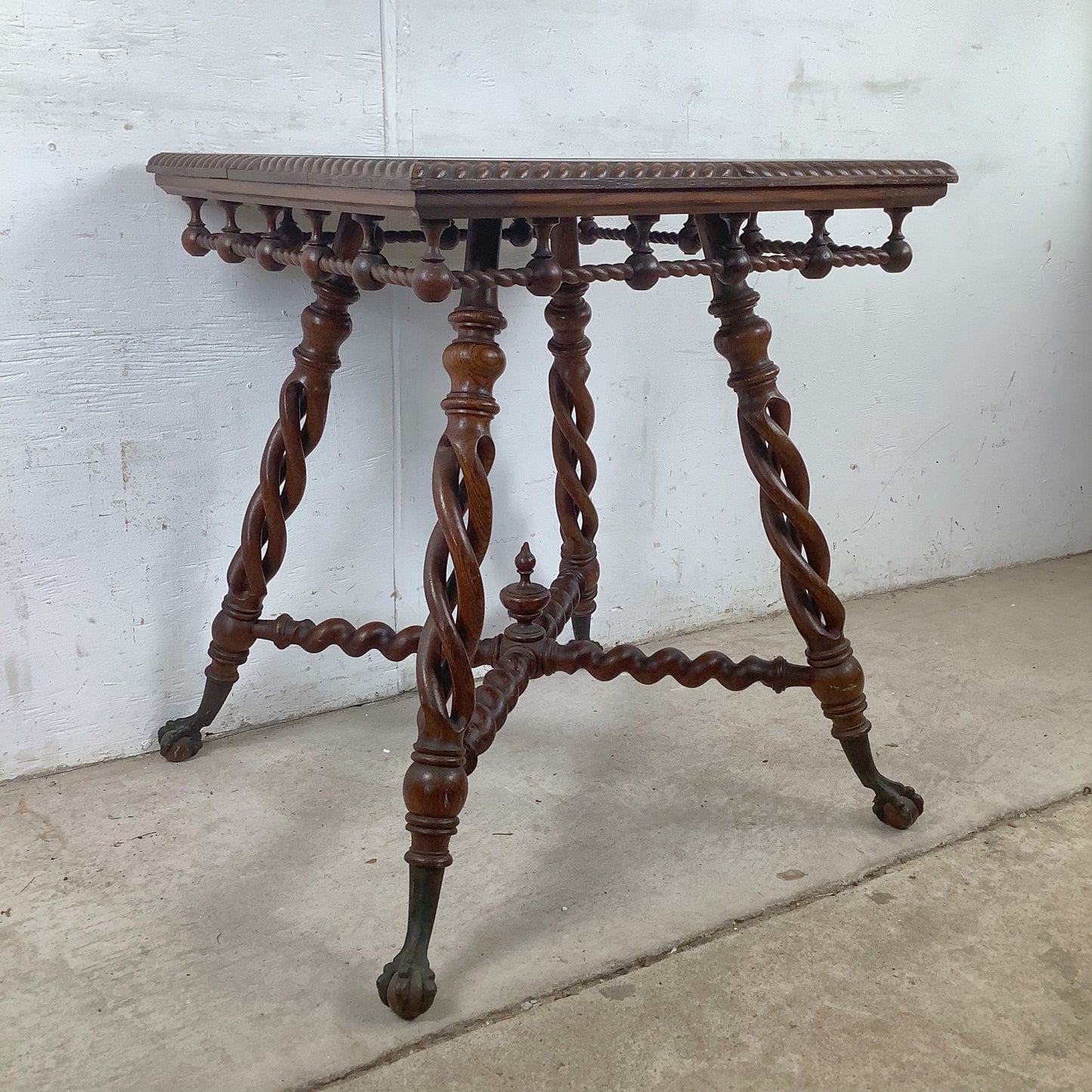 Antique Wood Table with Ball and Claw Feet