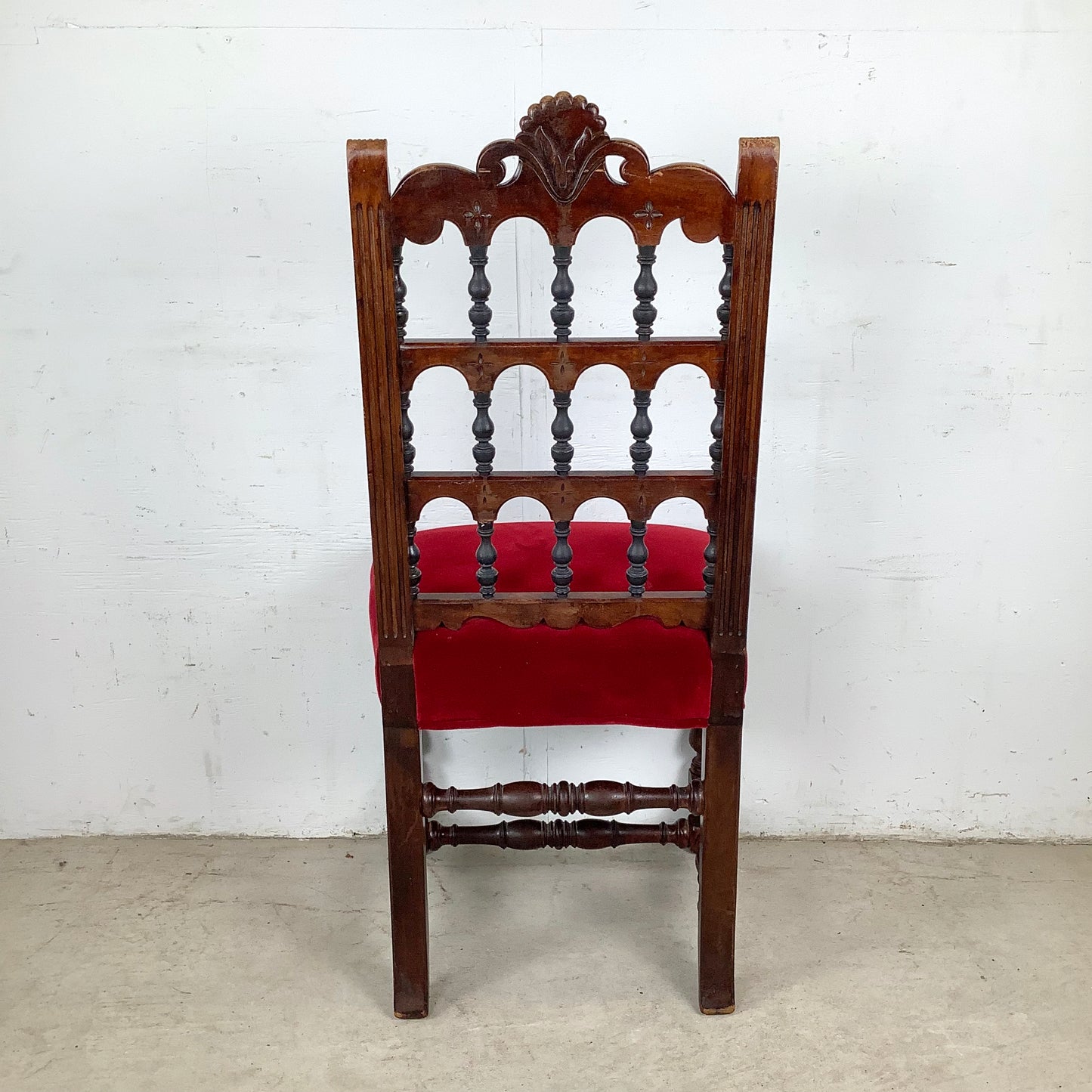 Antique Victorian Walnut Side Chair with Plush Red Velvet Upholstery