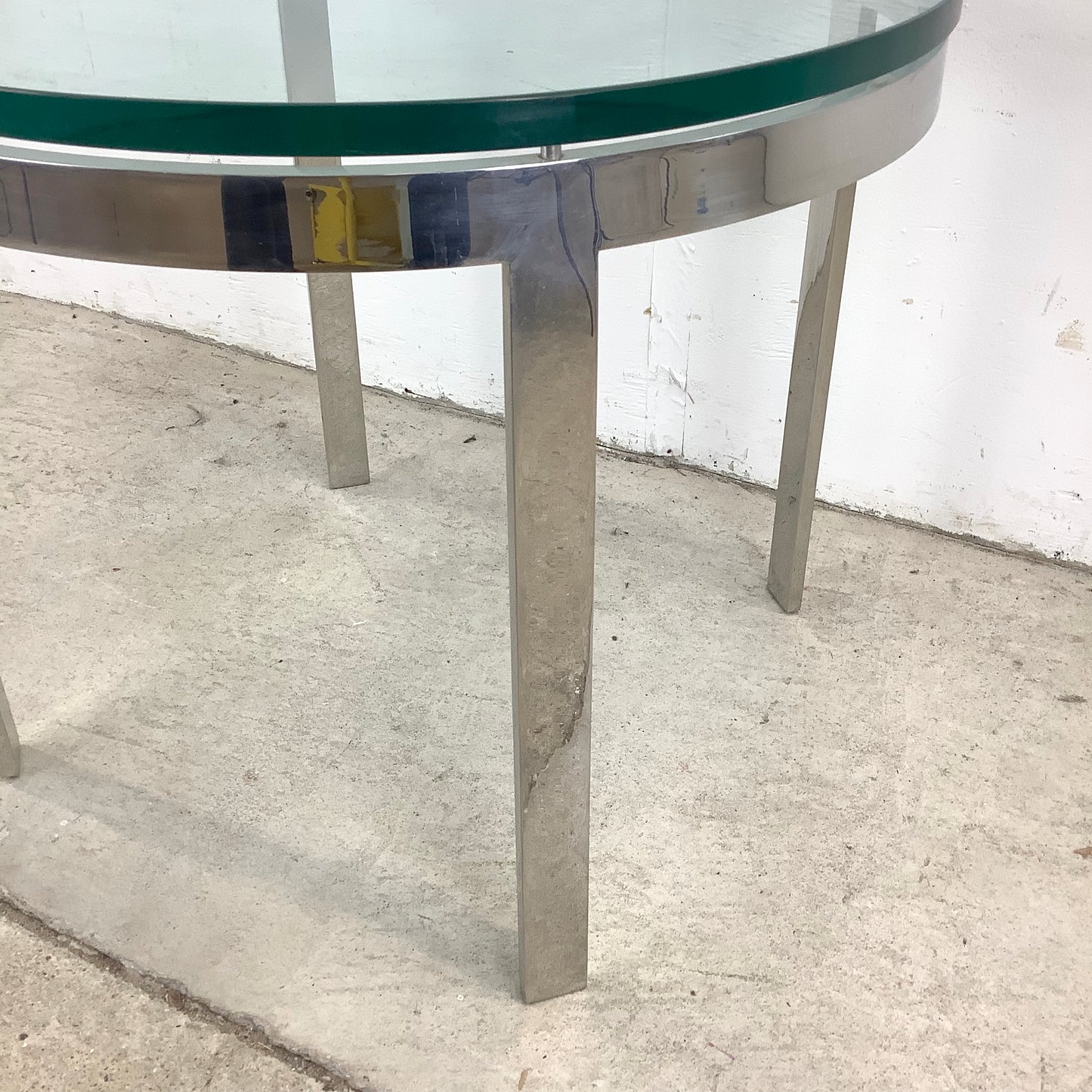 Vintage Circular Glass Top End Table with Polished Chrome Base