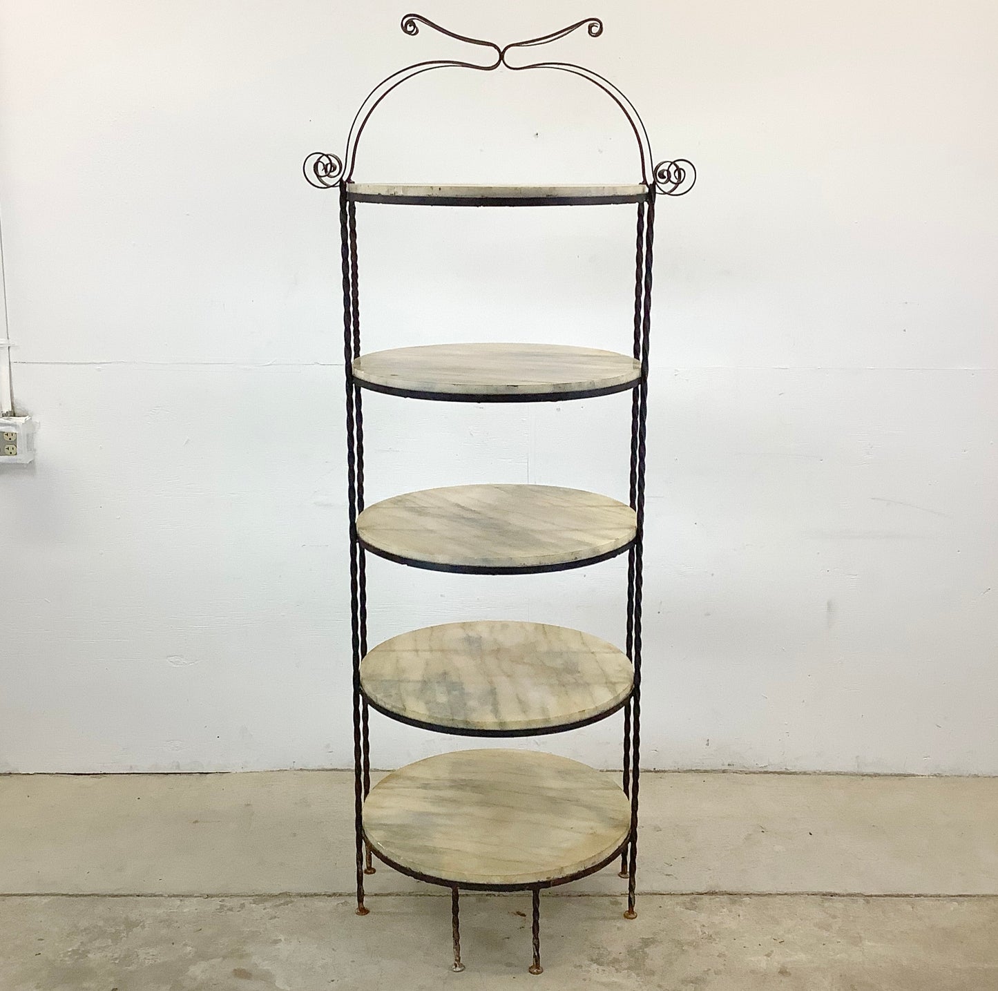 Vintage Round Etagere in Iron and Marble