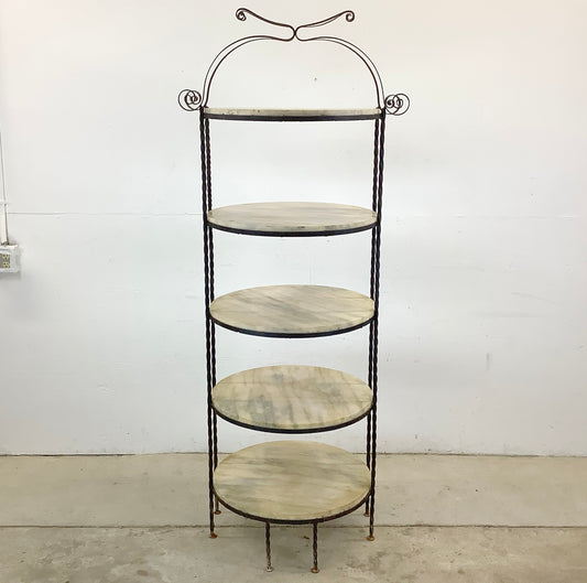 Vintage Round Etagere in Iron and Marble