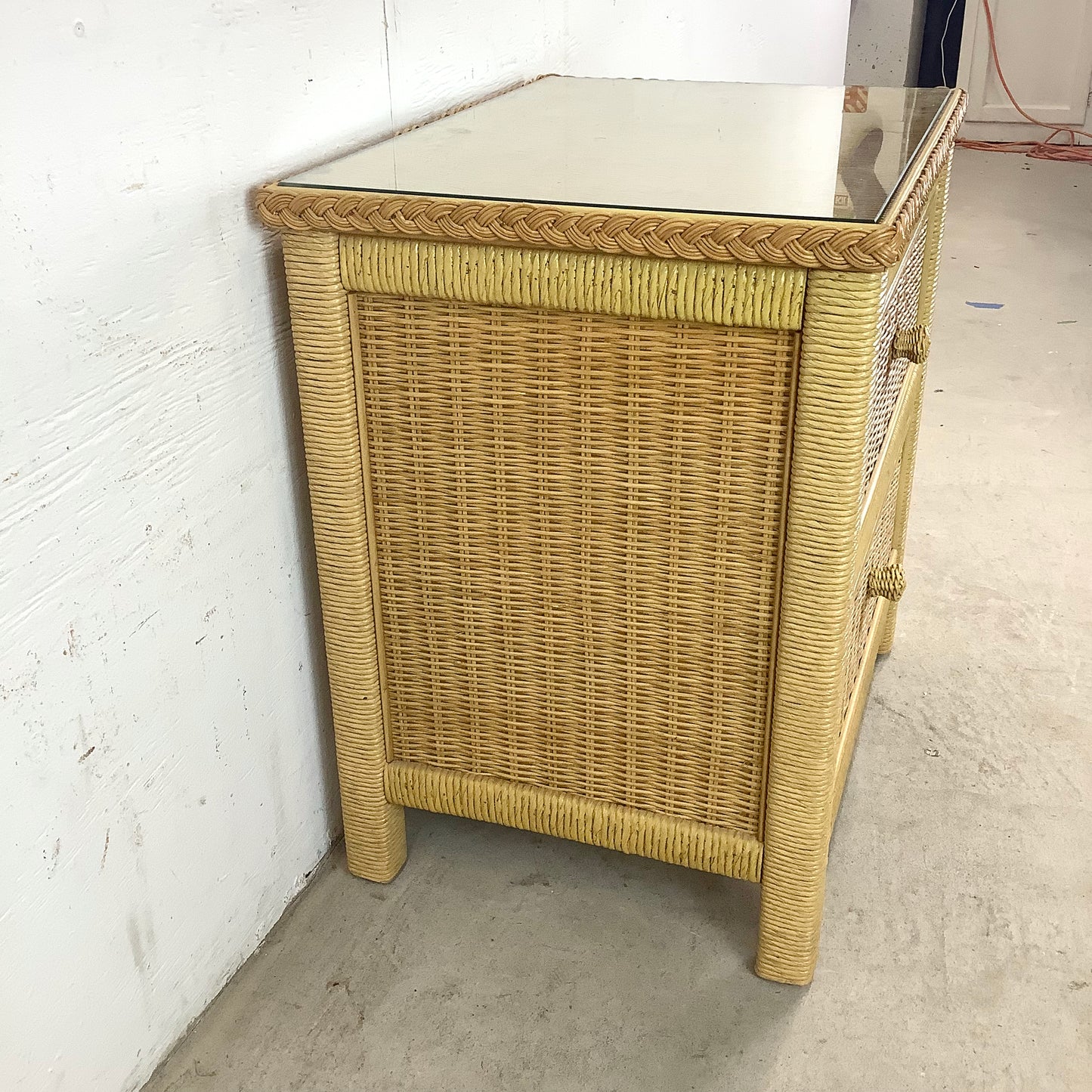 Vintage "Wicker" Two Drawer Nightstand by Henry Link