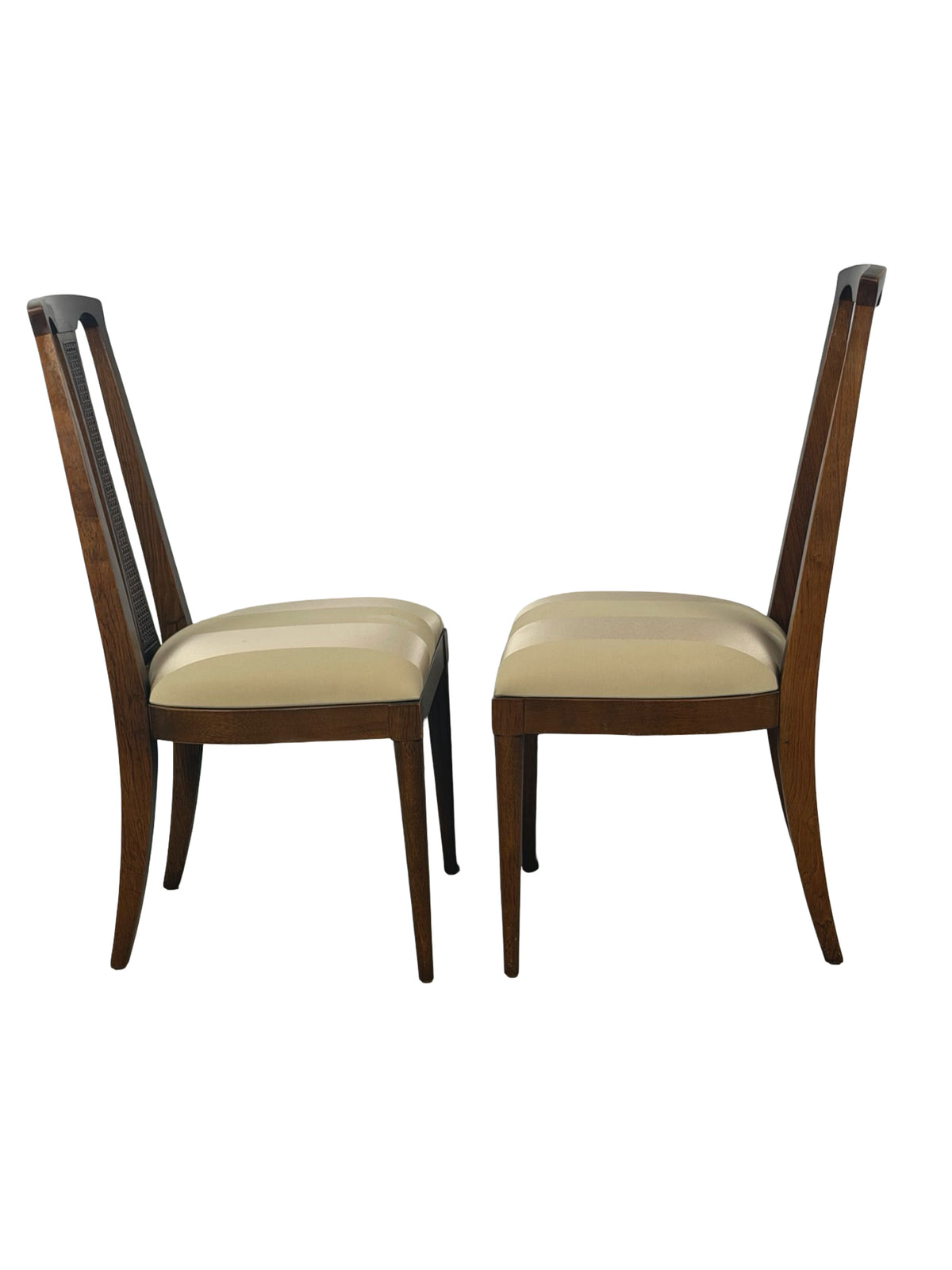 Pair of Vintage Mid-Century Modern High-Back Cane Dining Chairs, Stamped Denmark