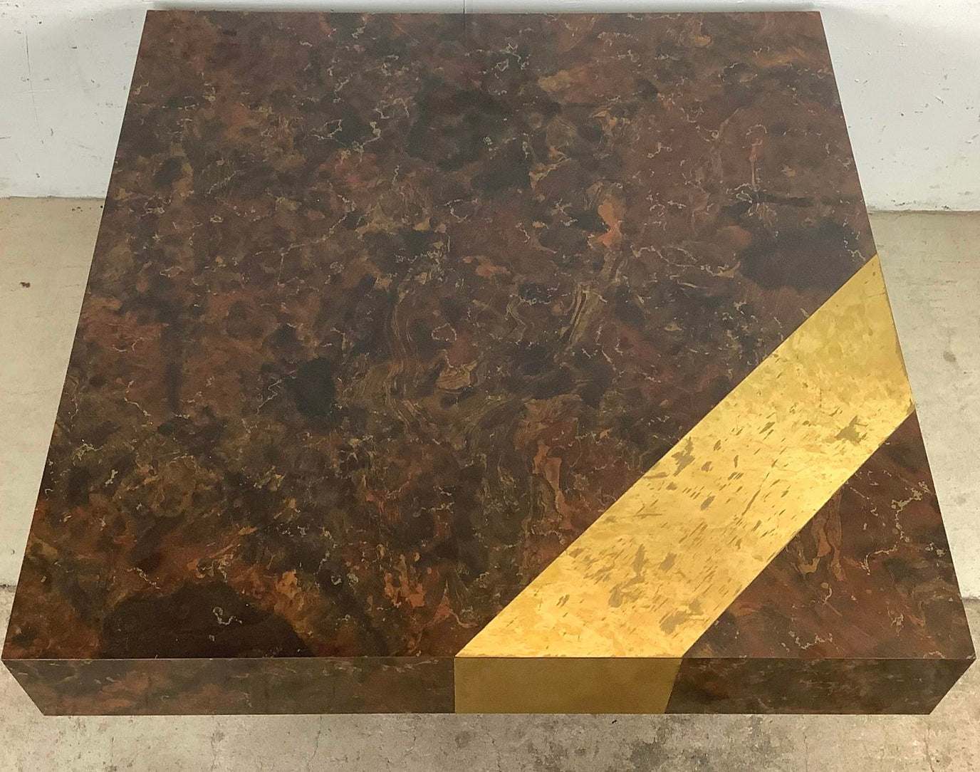 Vintage Modern Square Coffee Table With Brass Inlay