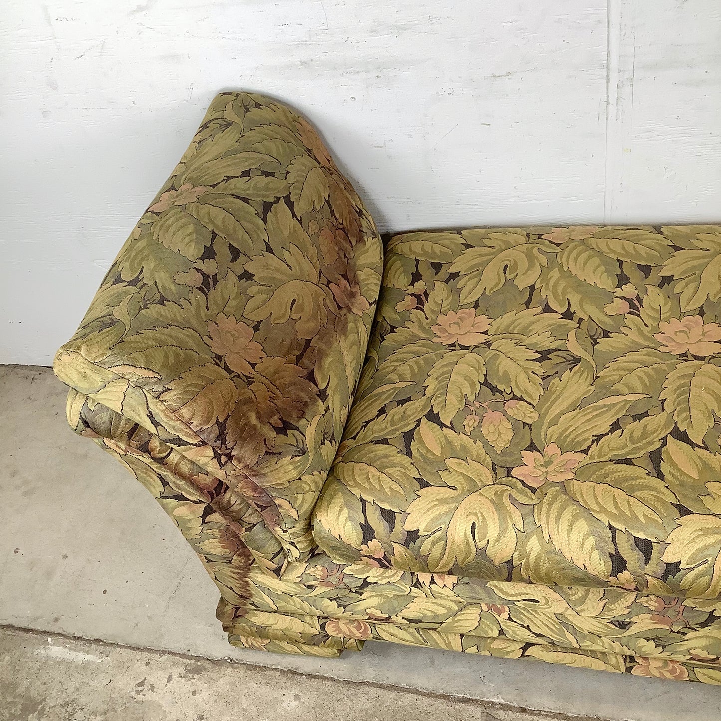 Vintage Botanical Chaise Bench With Rolled Arms