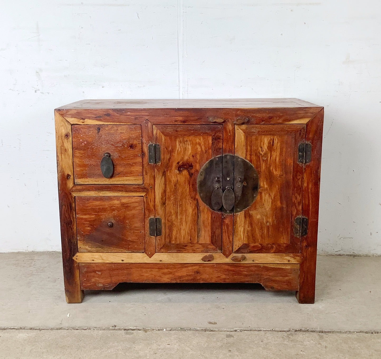 Antique Chinese Provincial Elmwood Cabinet | Iron Circular Lockplate | 19th to Early 20th Century