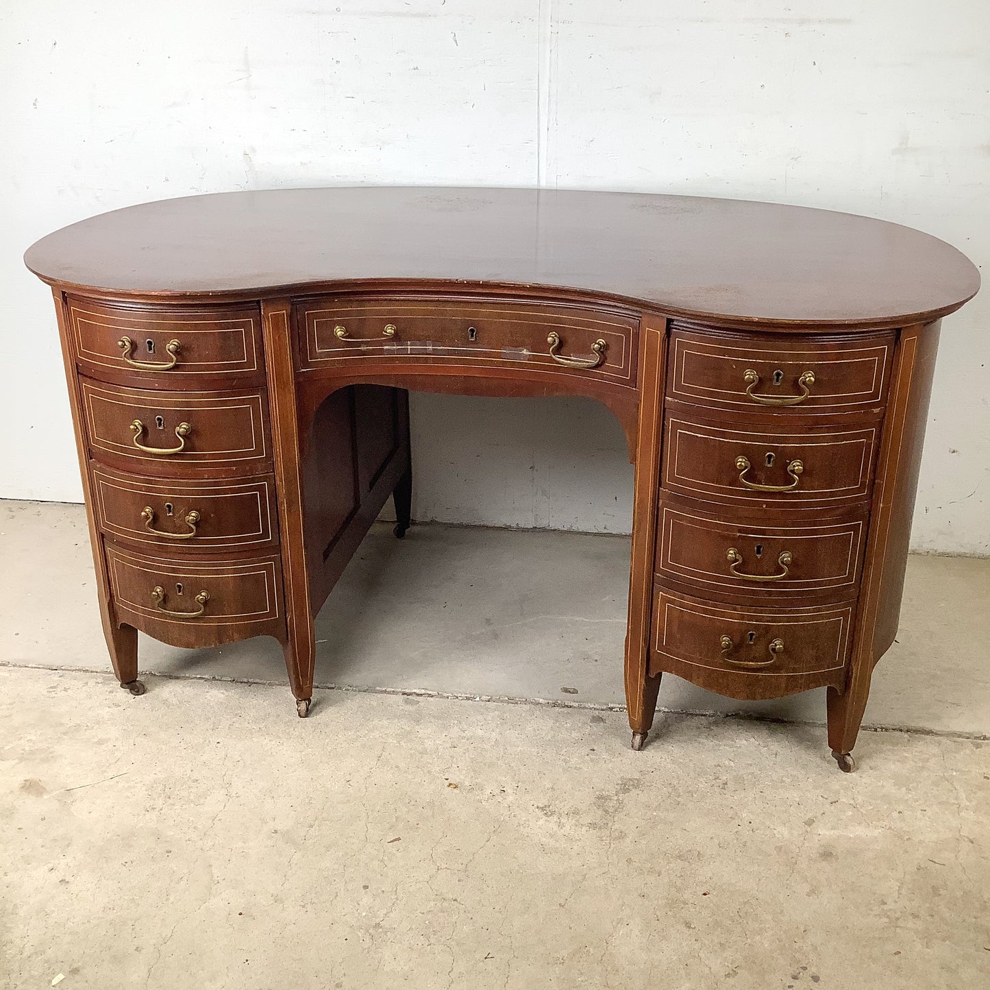 English Edwardian Mahogany Kidney Writing Desk