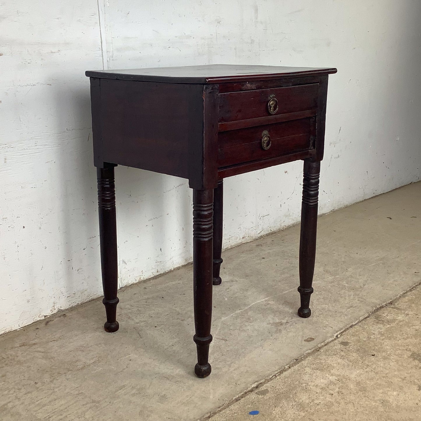 Antique American Federal Mahogany Two-Drawer Stand | Ring-Turned Legs