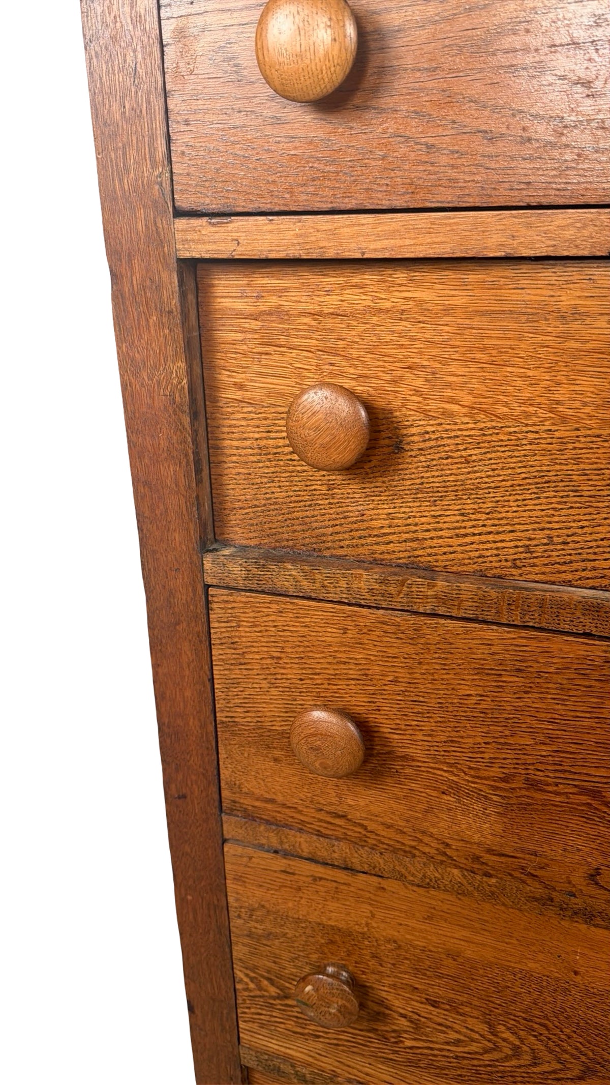 Antique Early 1900s Oak Five-Drawer Tall Chest of Drawers