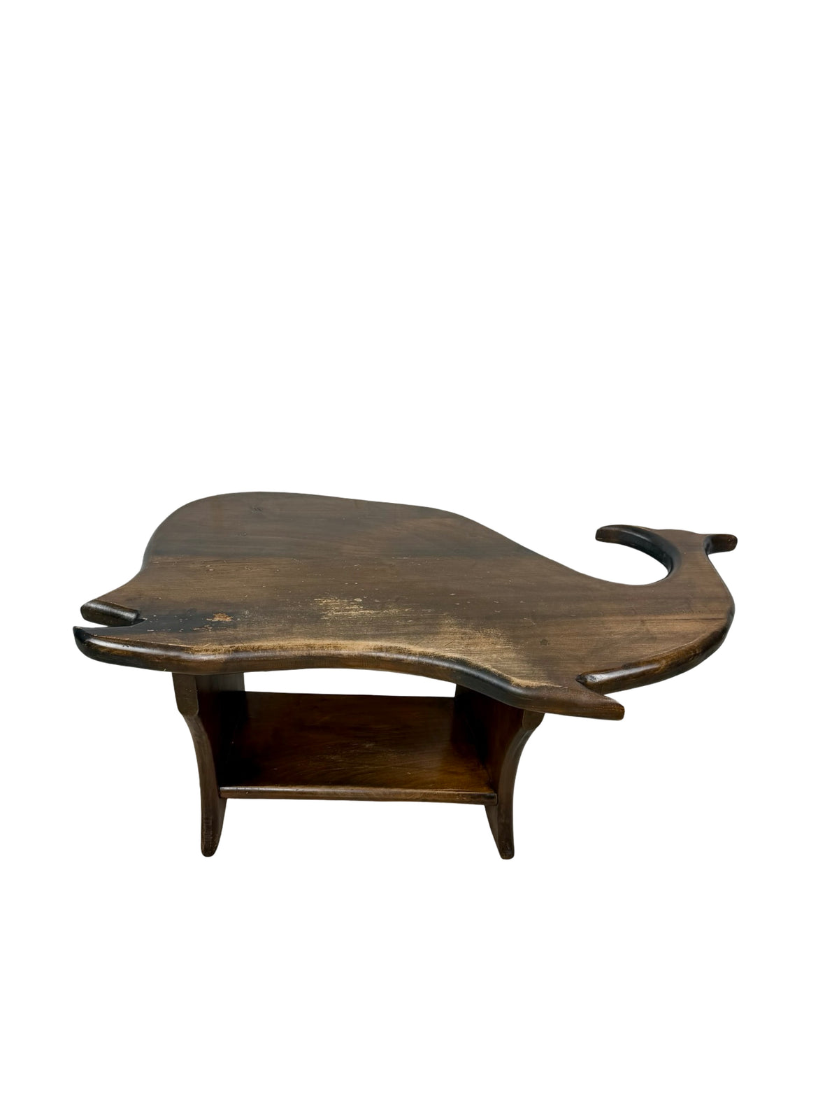 Vintage Folk Art Wooden Whale Shaped Coffee Table