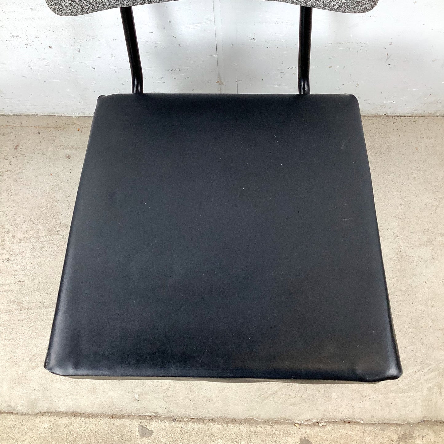 Vintage Mid-Century Modern Iron Rod Side Chair | Paul McCobb / Arbuck Manner | Gray Tweed Back | Black Vinyl Seat | c. 1950s