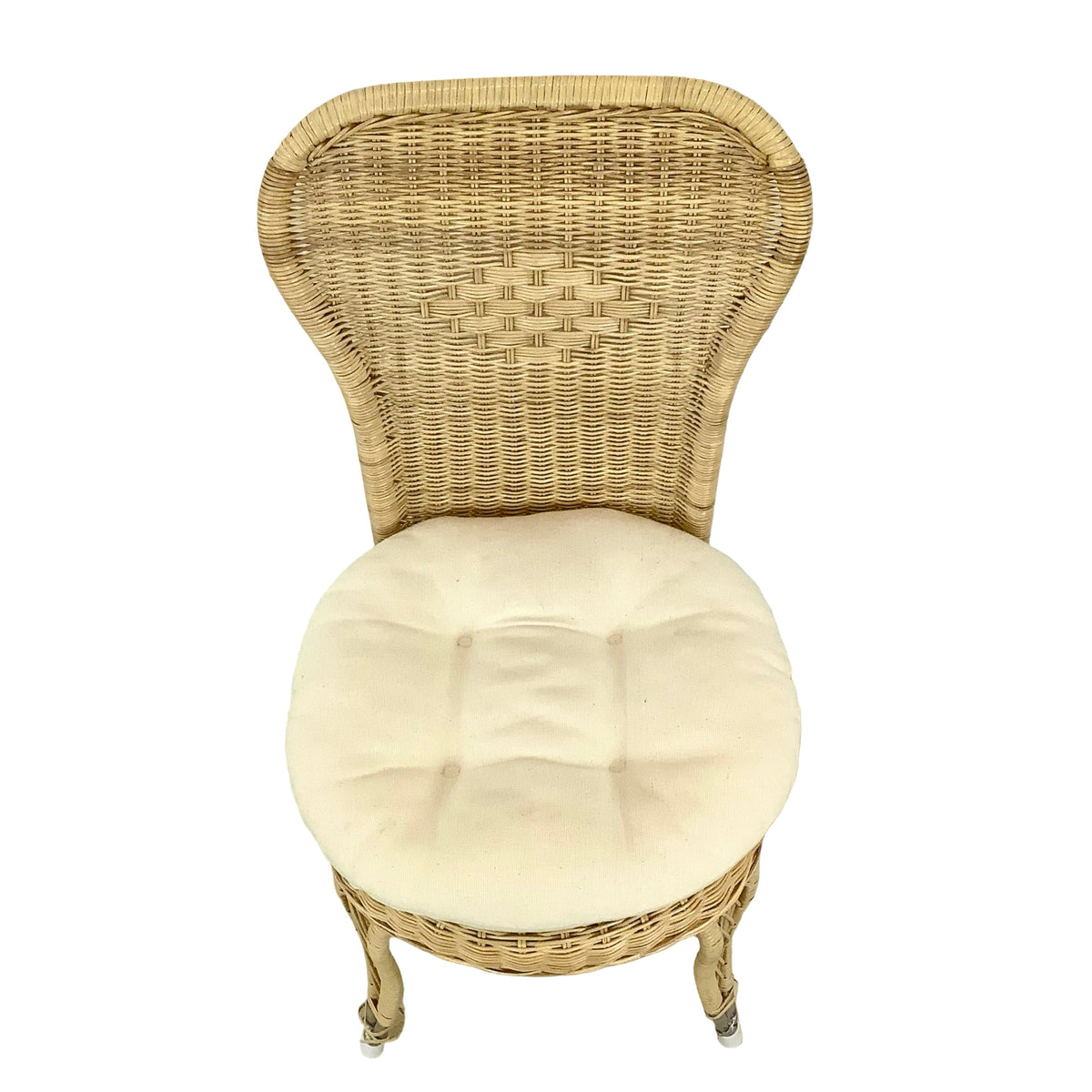 Vintage Woven Wicker & Rattan Side Chair with Cushion