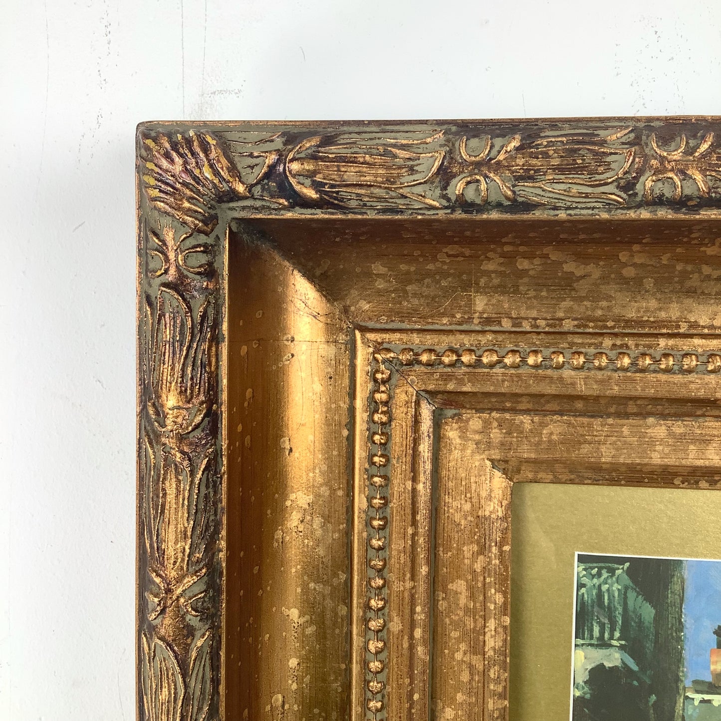 European Grand Tour Canal Scene, Decorative Print in Carved Gilt Frame