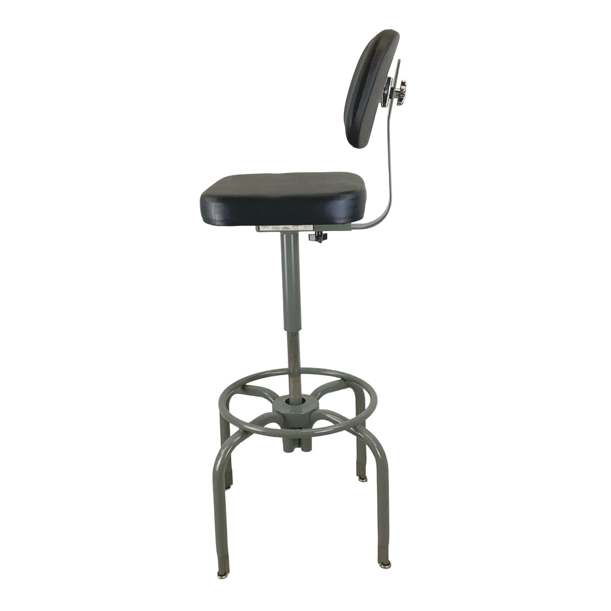Vintage Industrial Drafting Stool with Backrest and Footrest