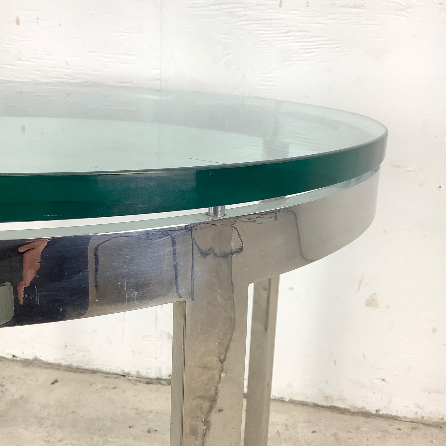 Vintage Circular Glass Top End Table with Polished Chrome Base