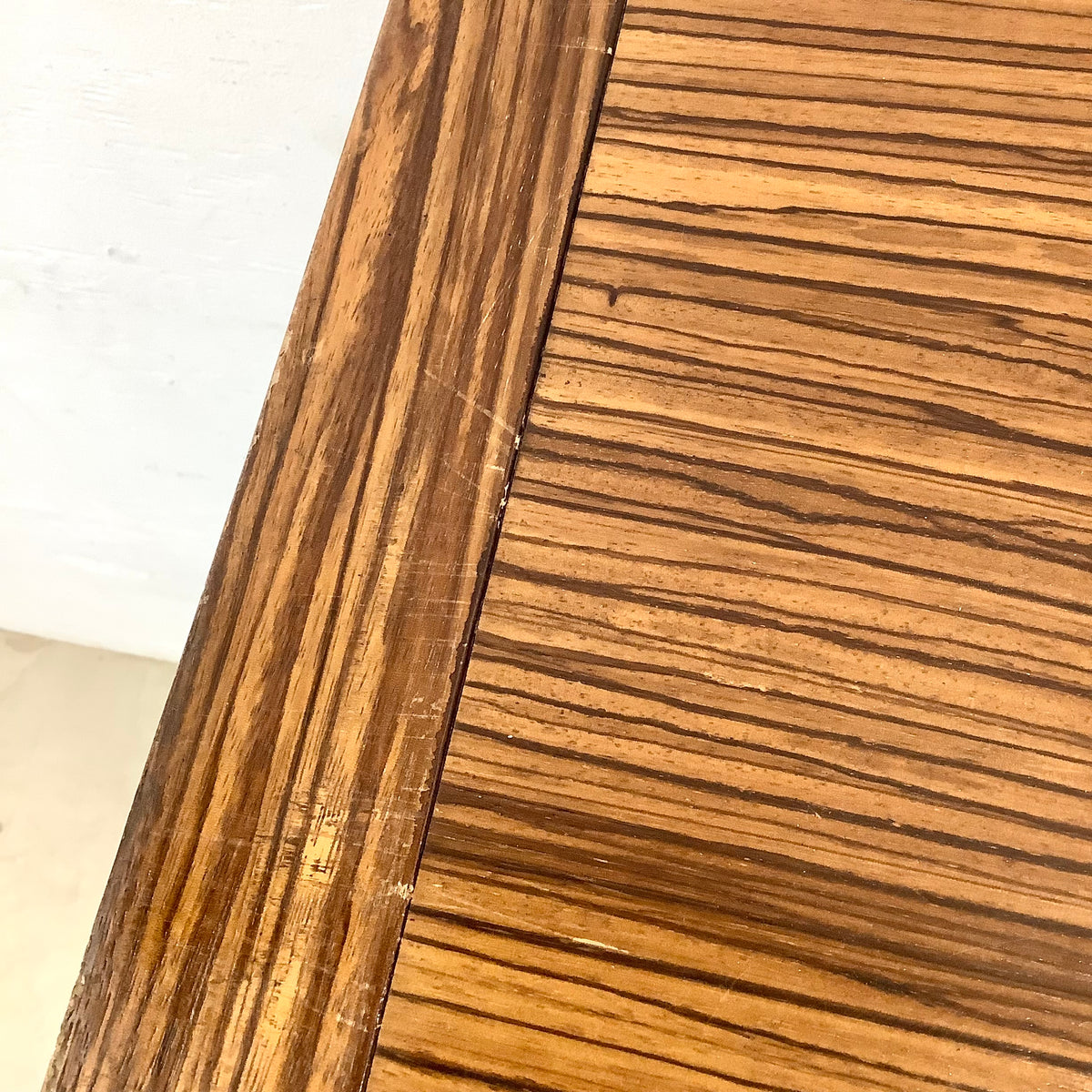 Modern Zebrawood Cube Shelf with Chrome Sled Base