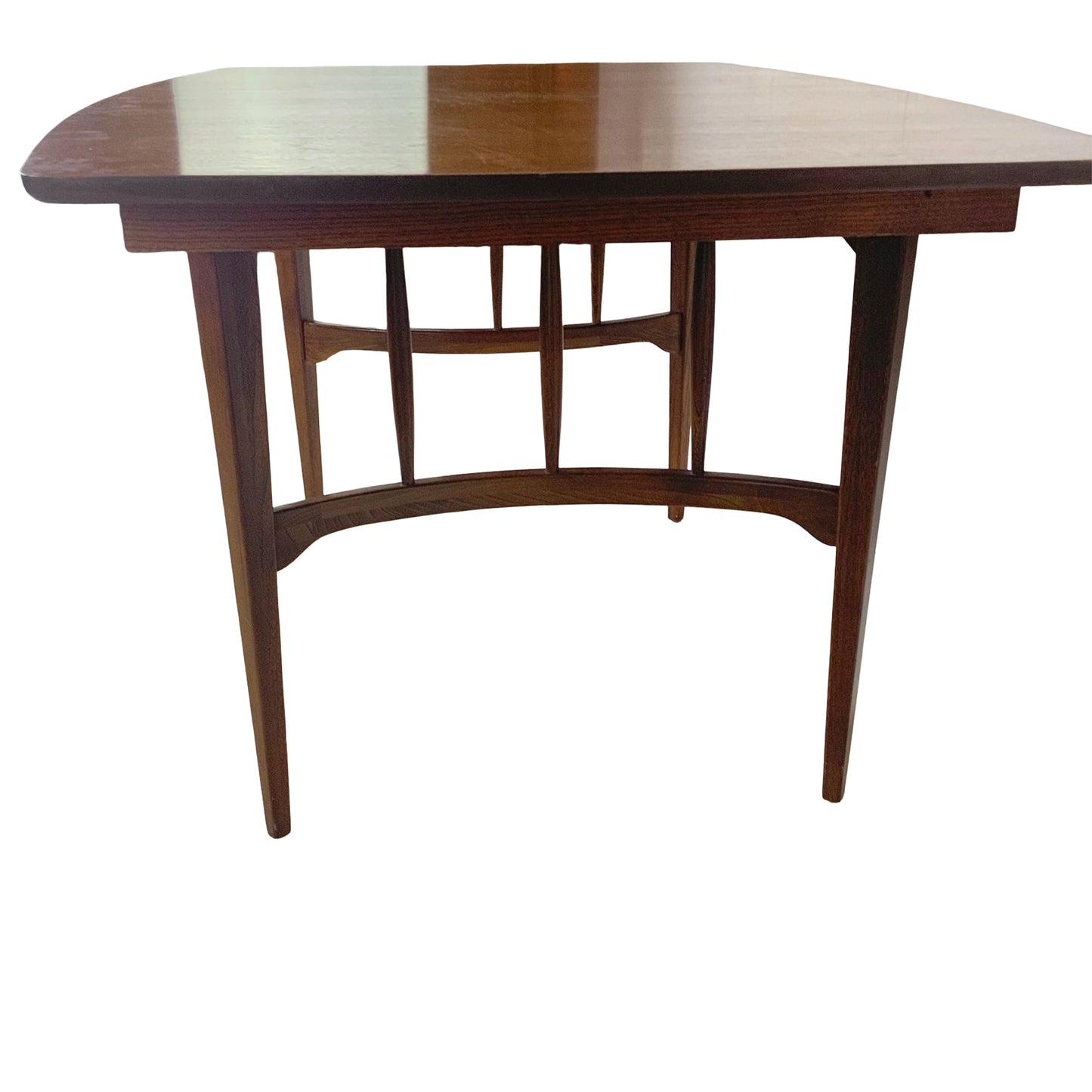 Mid-Century Walnut Spindle Trestle Dining Table w/ Leaves