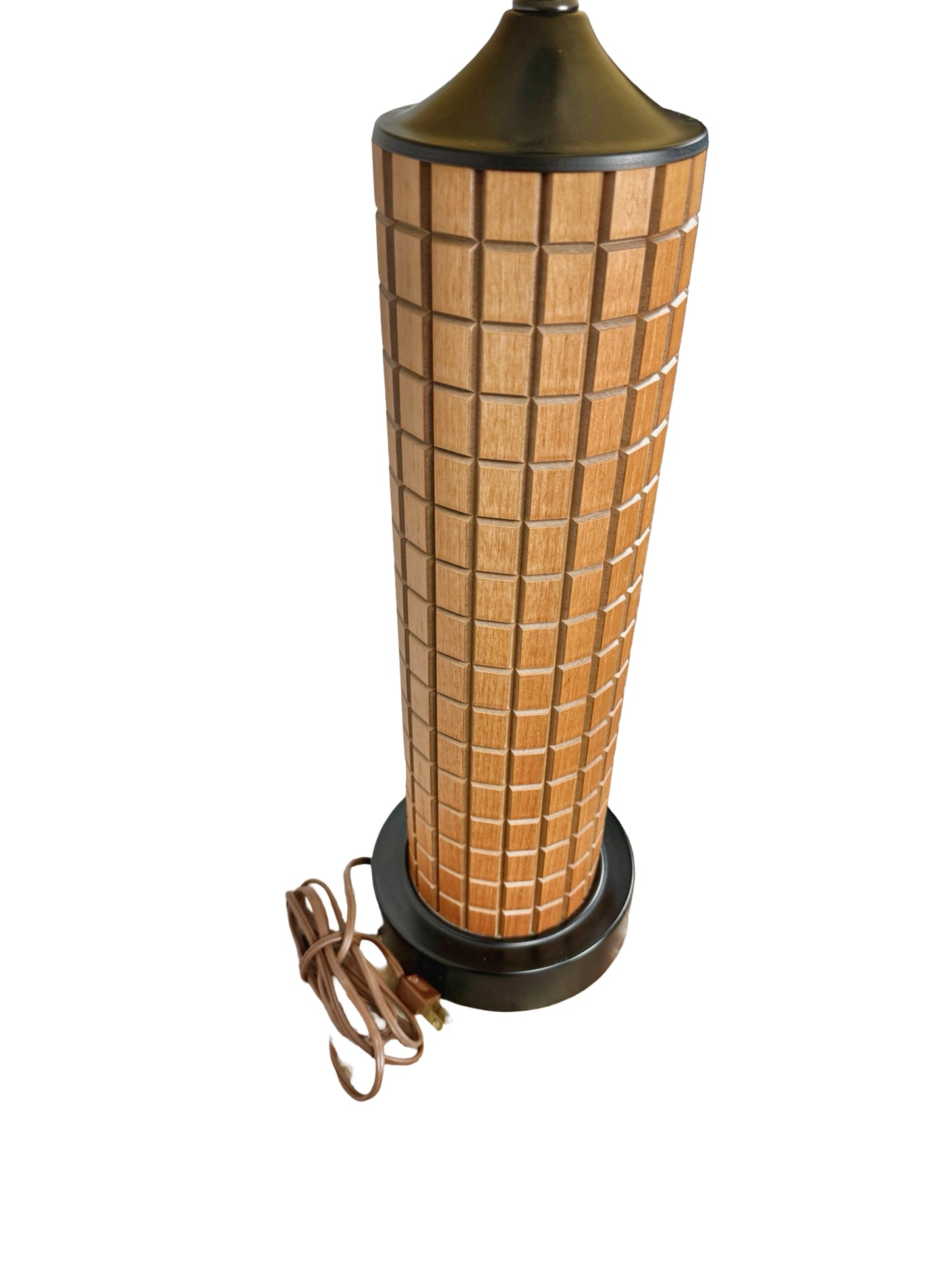 Vintage Mid-Century Modern Geometric Table Lamp with Grid Column Base