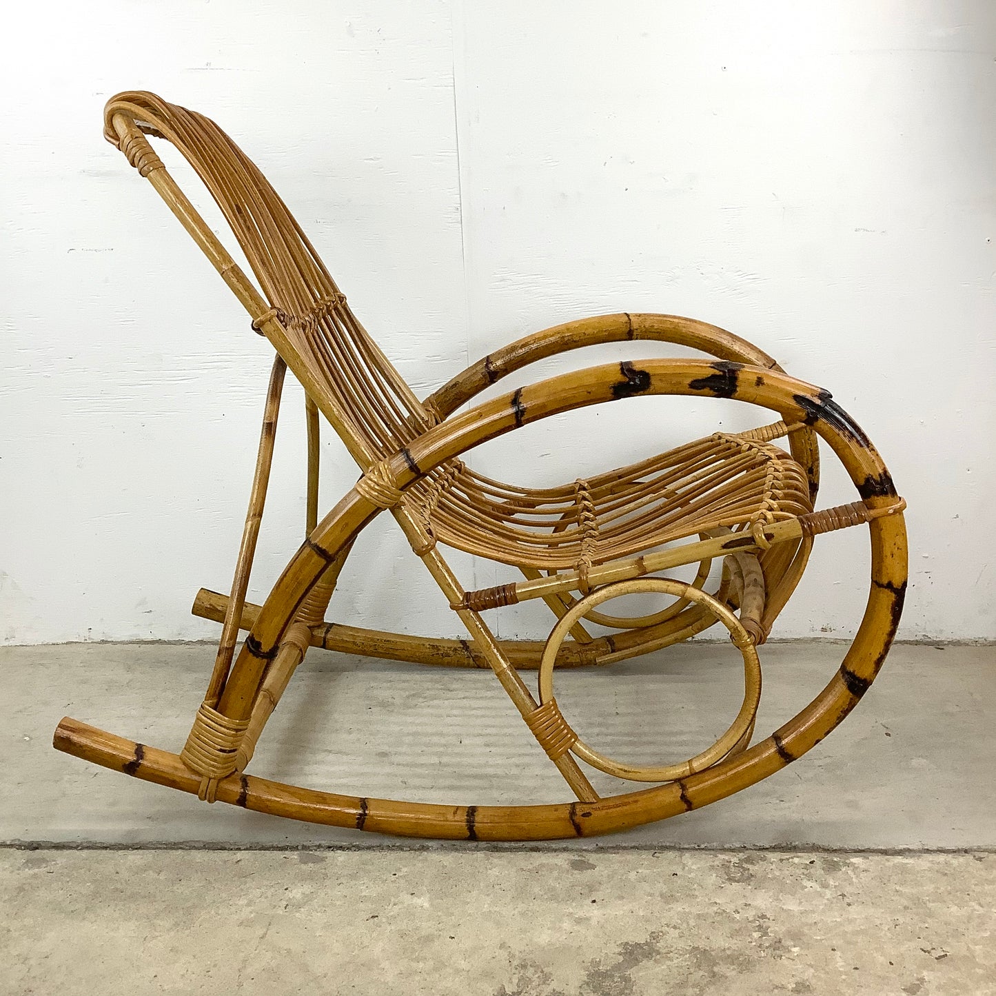 Vintage Rattan Rocking Chair after Franco Albini