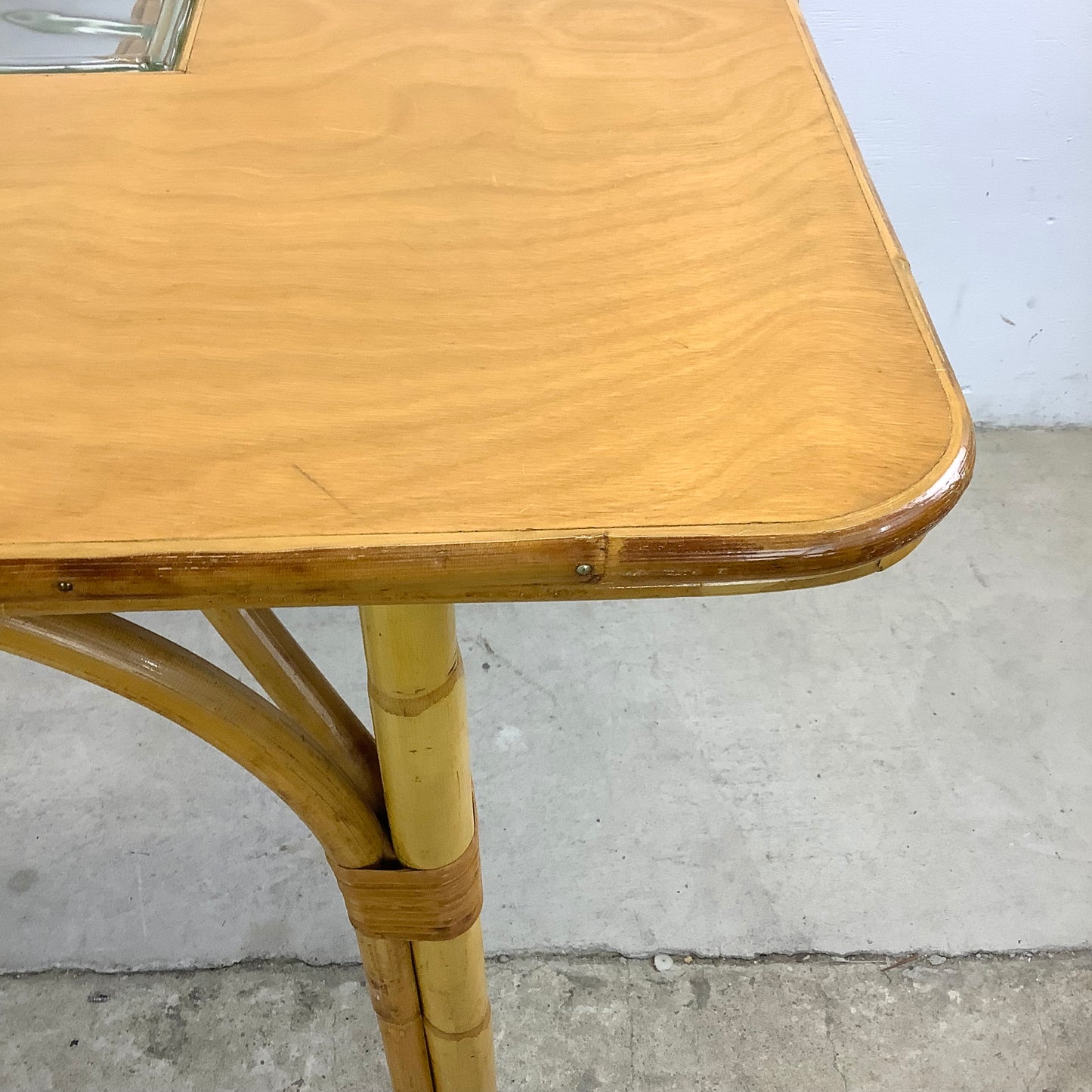Vintage Bamboo Dining Table With Glass Inserts