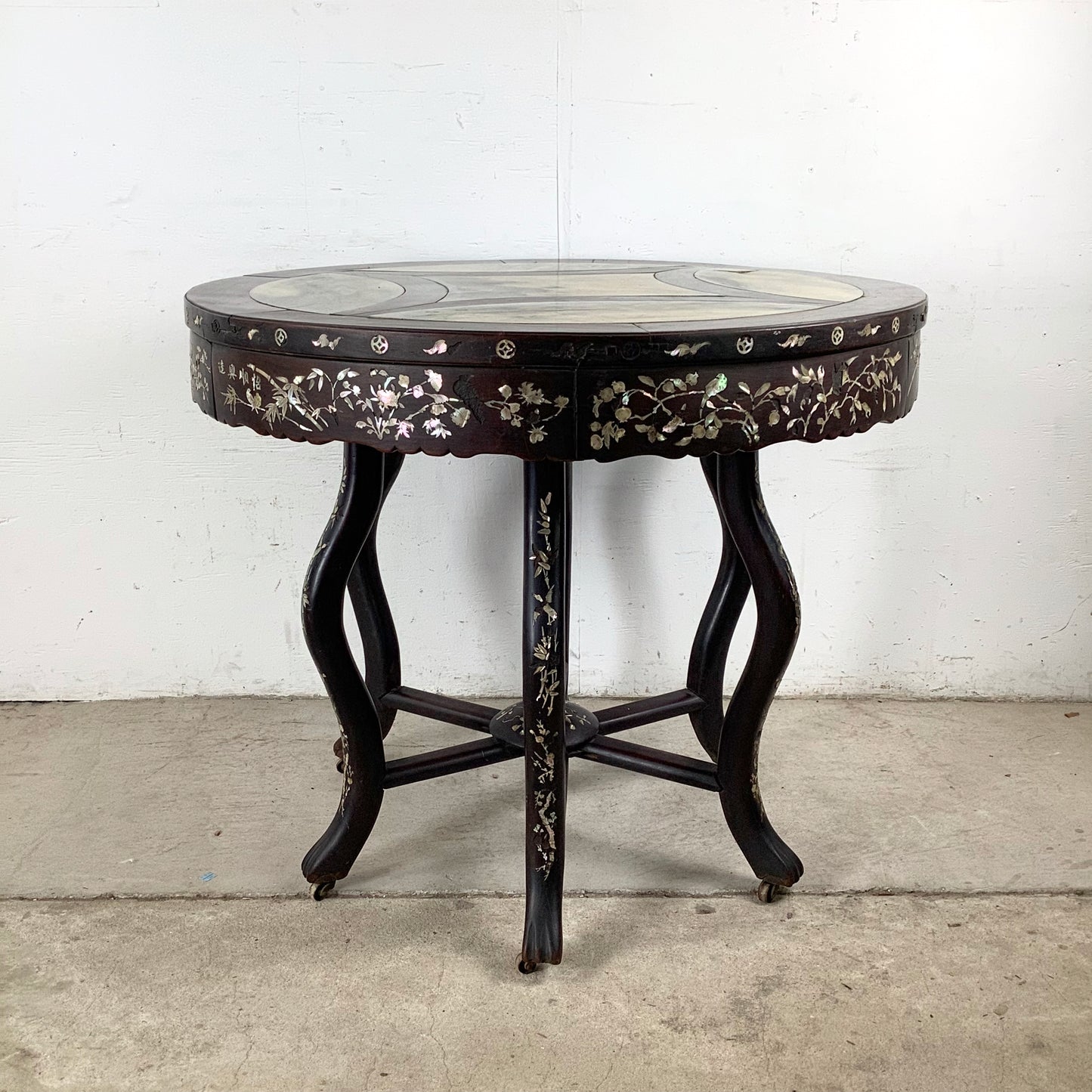 20th Century Chinese Export Center Table Wtih Stone Top and Decorative Inlay