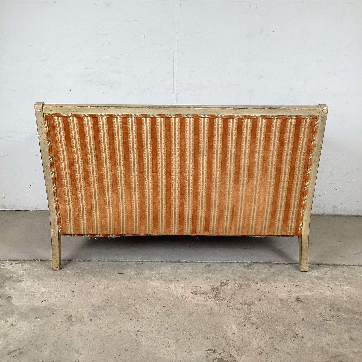 French Louis XVI Style Cane Settee With Elegant Striped Upholstery