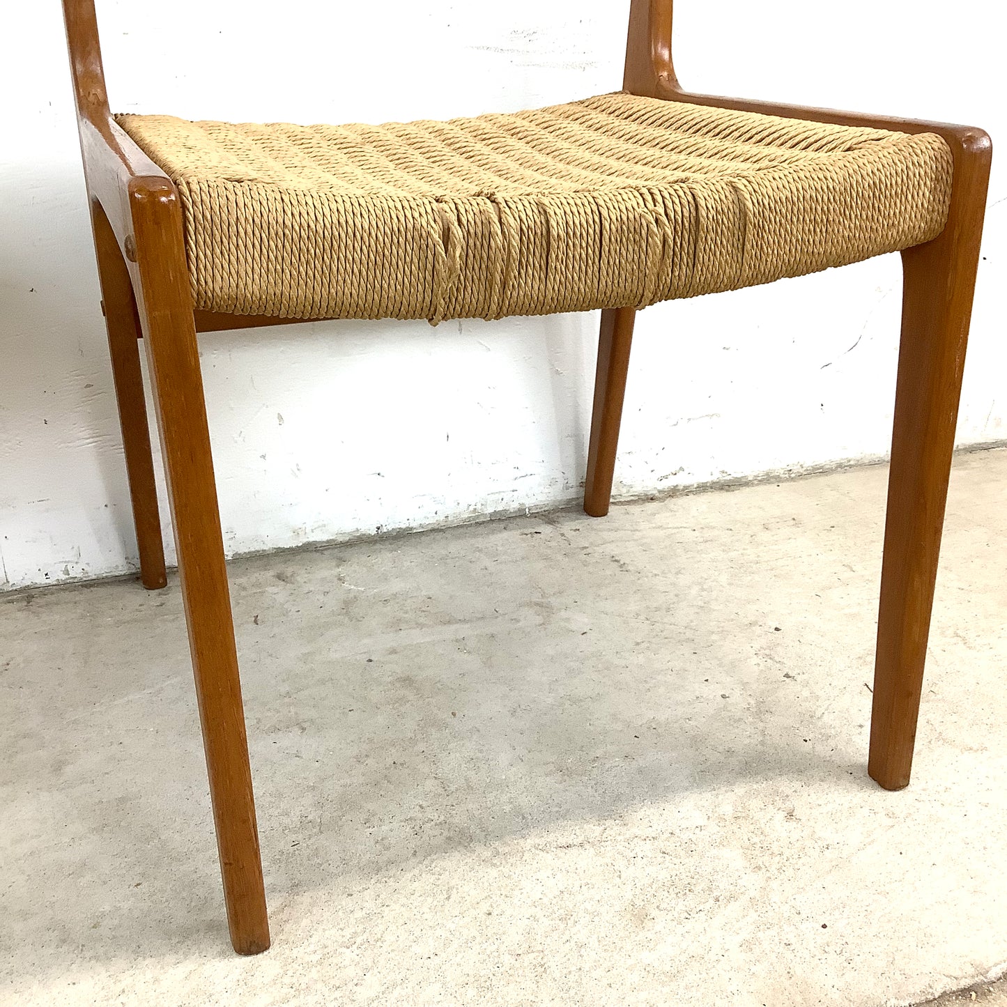 Vintage Teak DIning Chairs with Rope Seats- pair