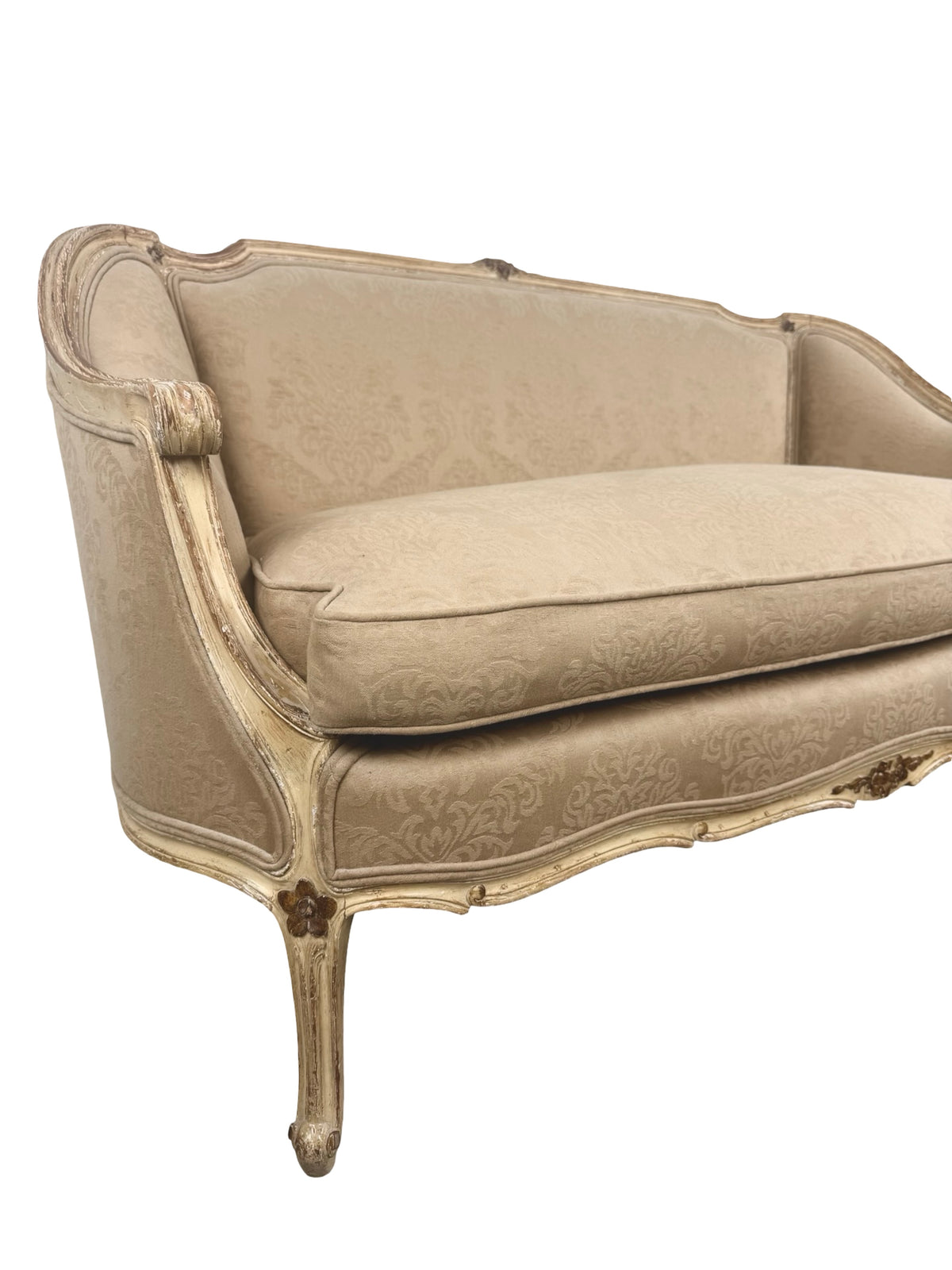 Vintage Louis XV Revival Carved Giltwood Upholstered Settee