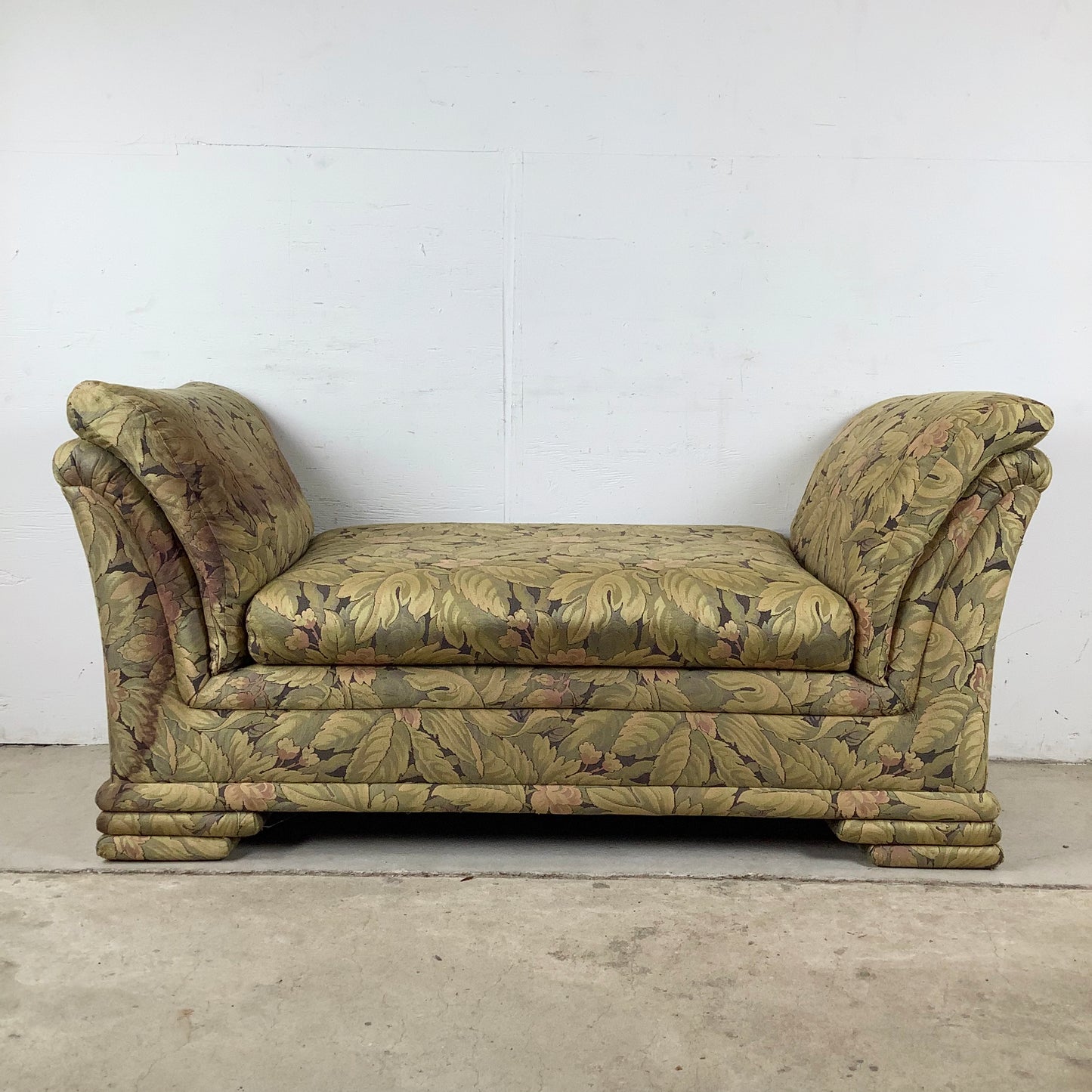 Vintage Botanical Chaise Bench With Rolled Arms