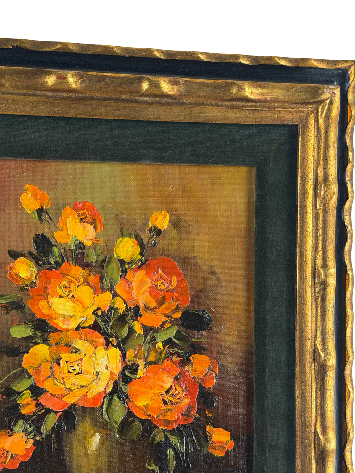 Vintage Signed Cox Floral Rose Painting Gold Tone Frame 13x15