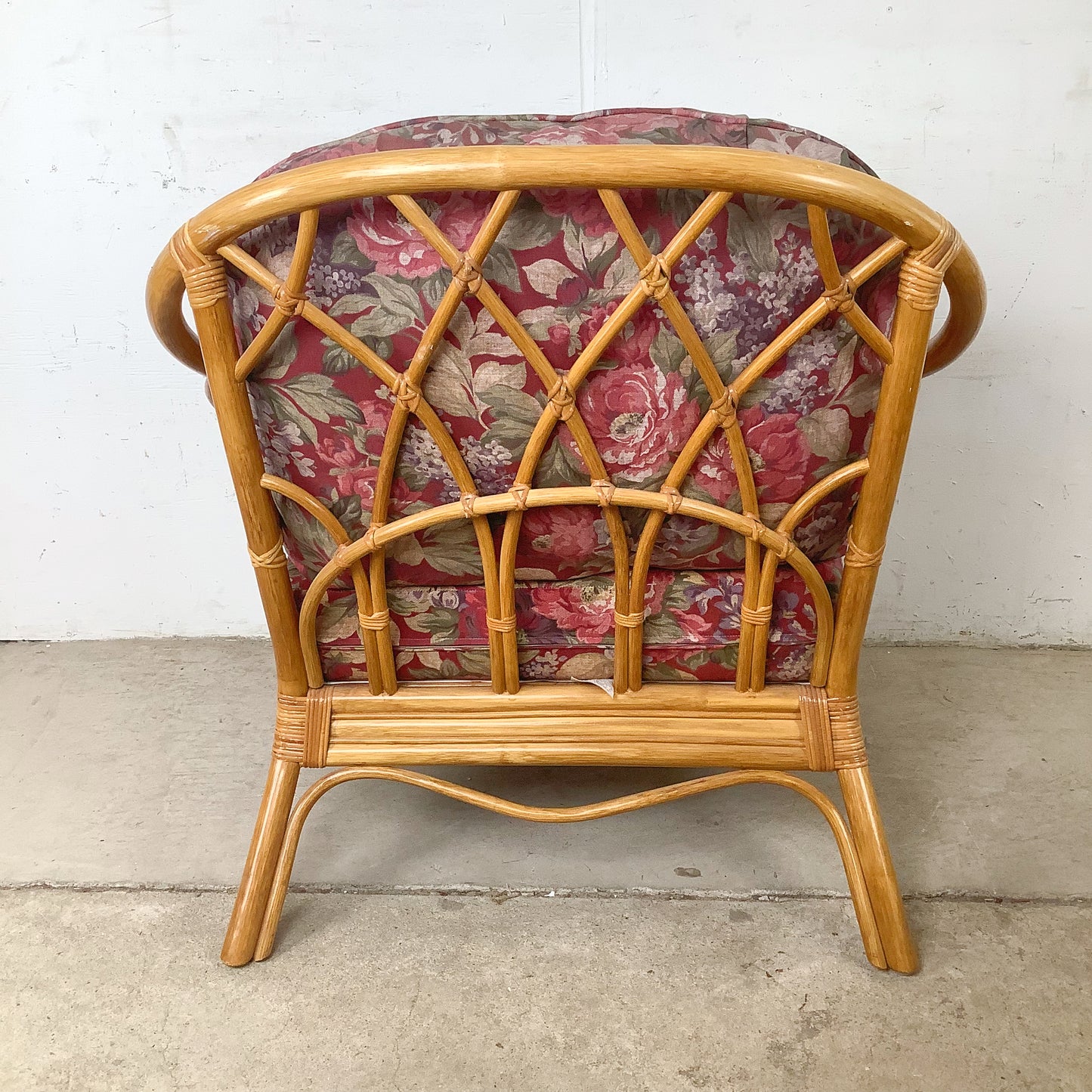 Ficks Reed Style Rattan Lounge Chair and Ottoman | Arched Diamond Lattice Back