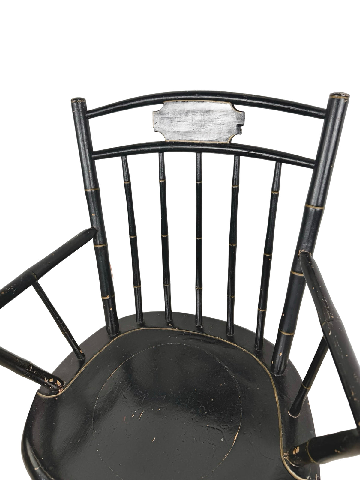 Vintage Black Painted Windsor-Style Armchair with Gold Pinstriping