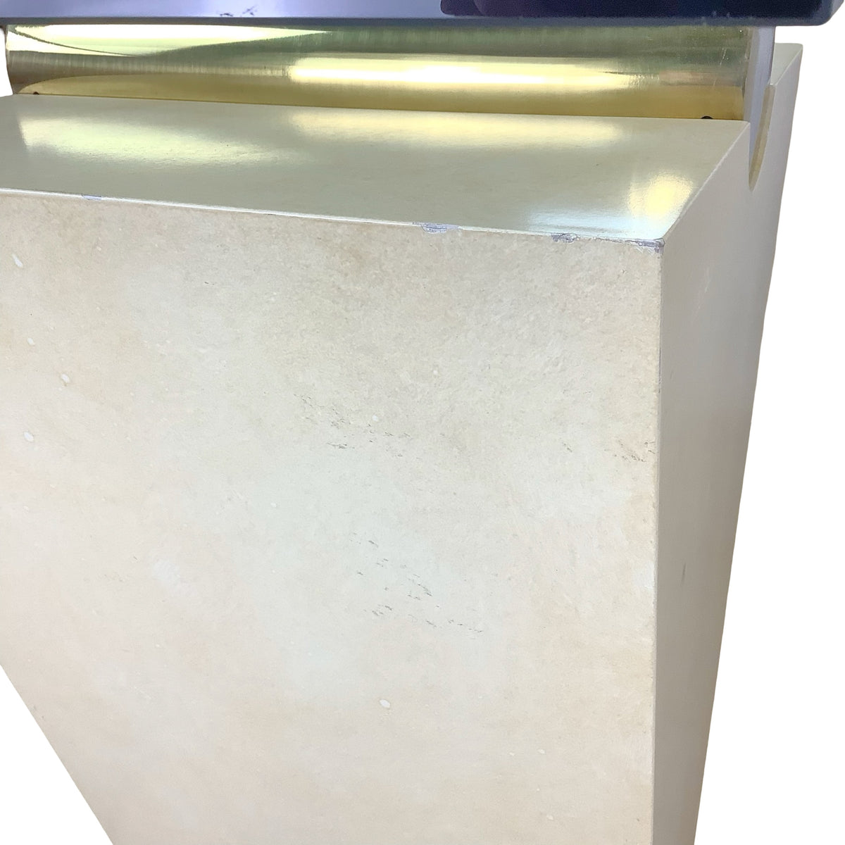 Vintage Modern Parchment-Style Console Table with Glass Top and Brass Accents
