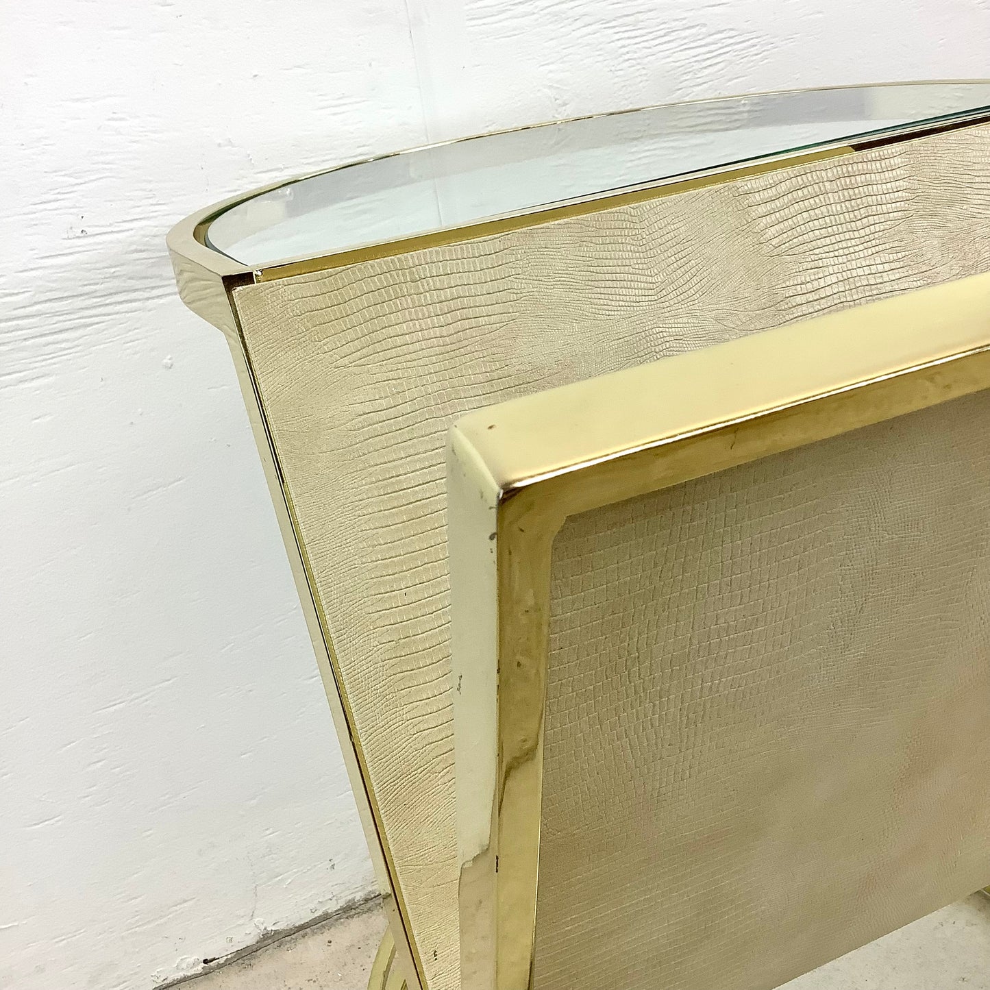 Vintage Hollywood Regency Brass & Glass Magazine Rack Side Table