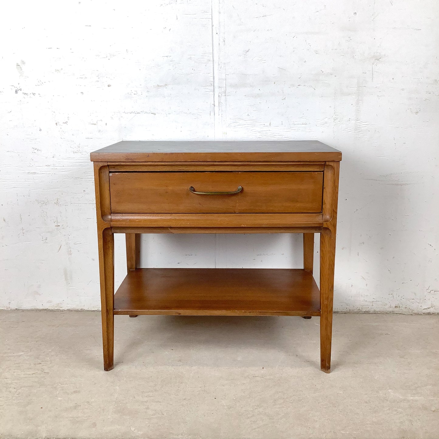 Mid-Century Nightstand with Black Top and Lower Shelf