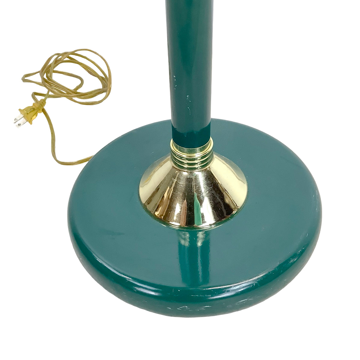 Vintage Hunter Green Brass Lamp, Pleated Fabric Shade, Traditional Hollywood Regency