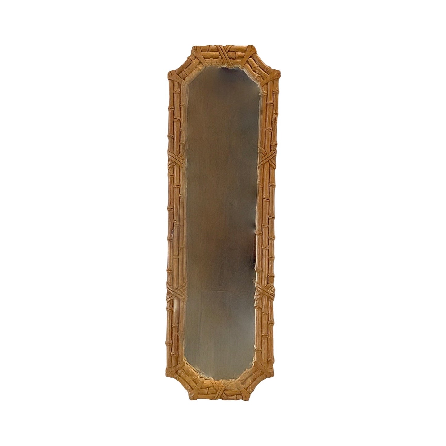 Natural Wood Faux Bamboo Mirror – 1970s Bohemian Coastal Design