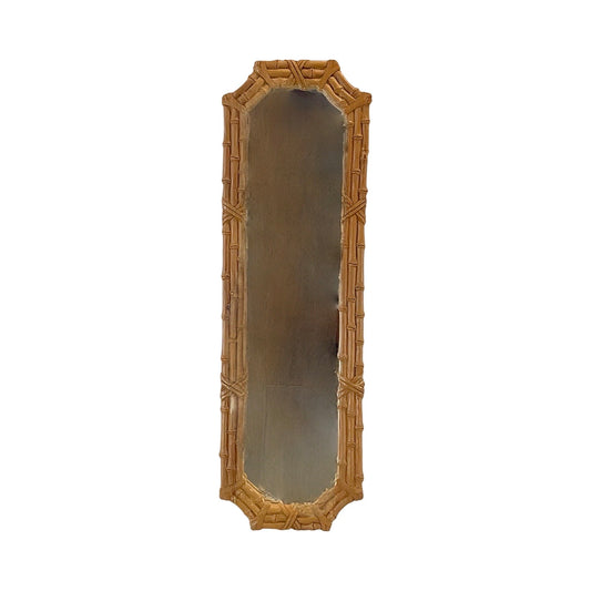 Natural Wood Faux Bamboo Mirror – 1970s Bohemian Coastal Design