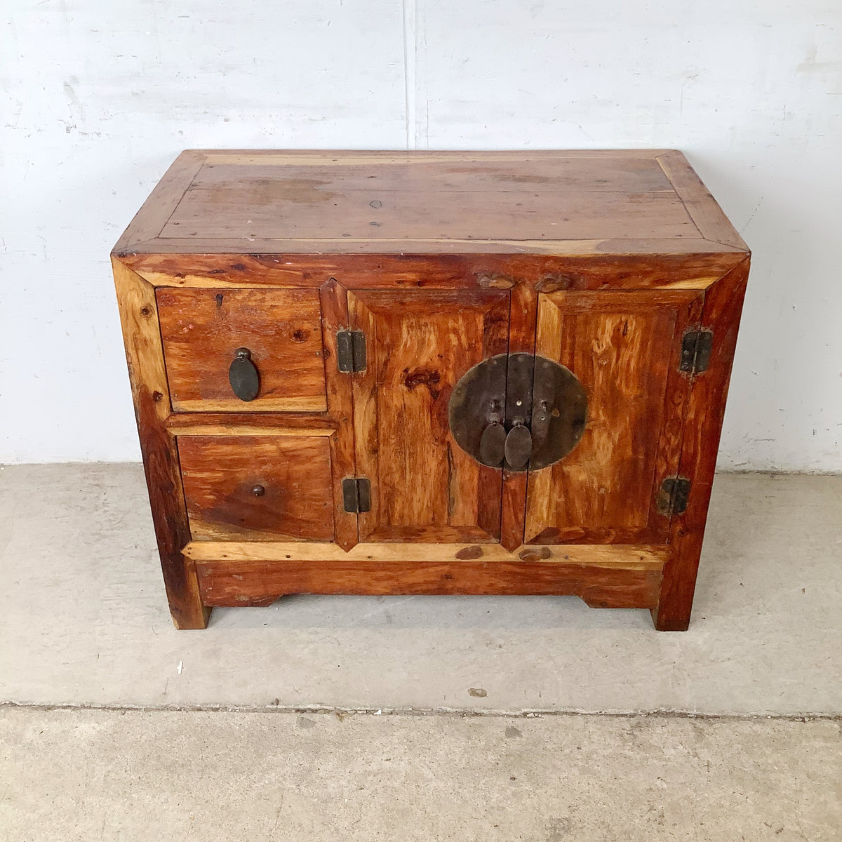 Antique Chinese Provincial Elmwood Cabinet | Iron Circular Lockplate | 19th to Early 20th Century