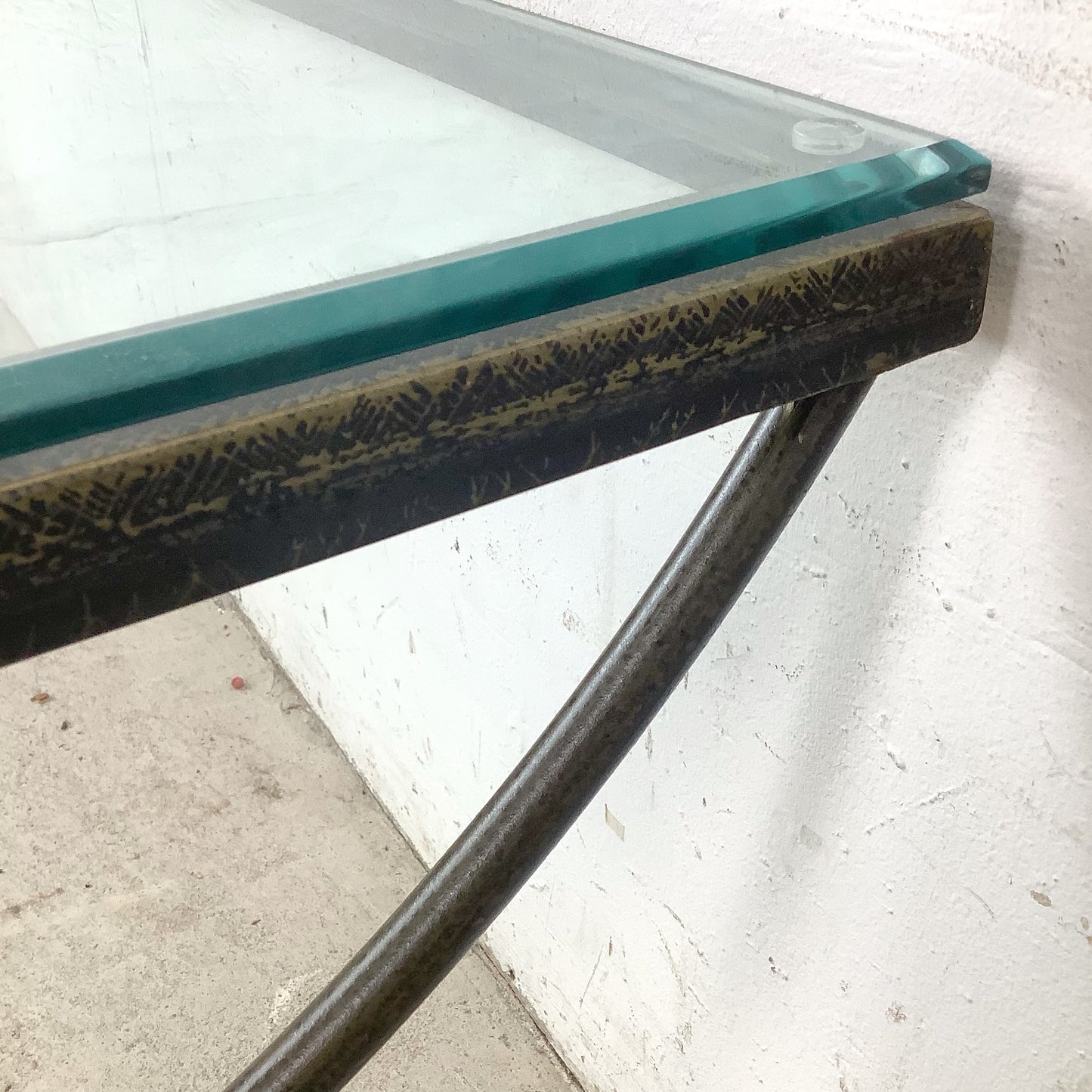 Vintage Modern Glass Coffee Table with Sculptural Wrought Iron Base
