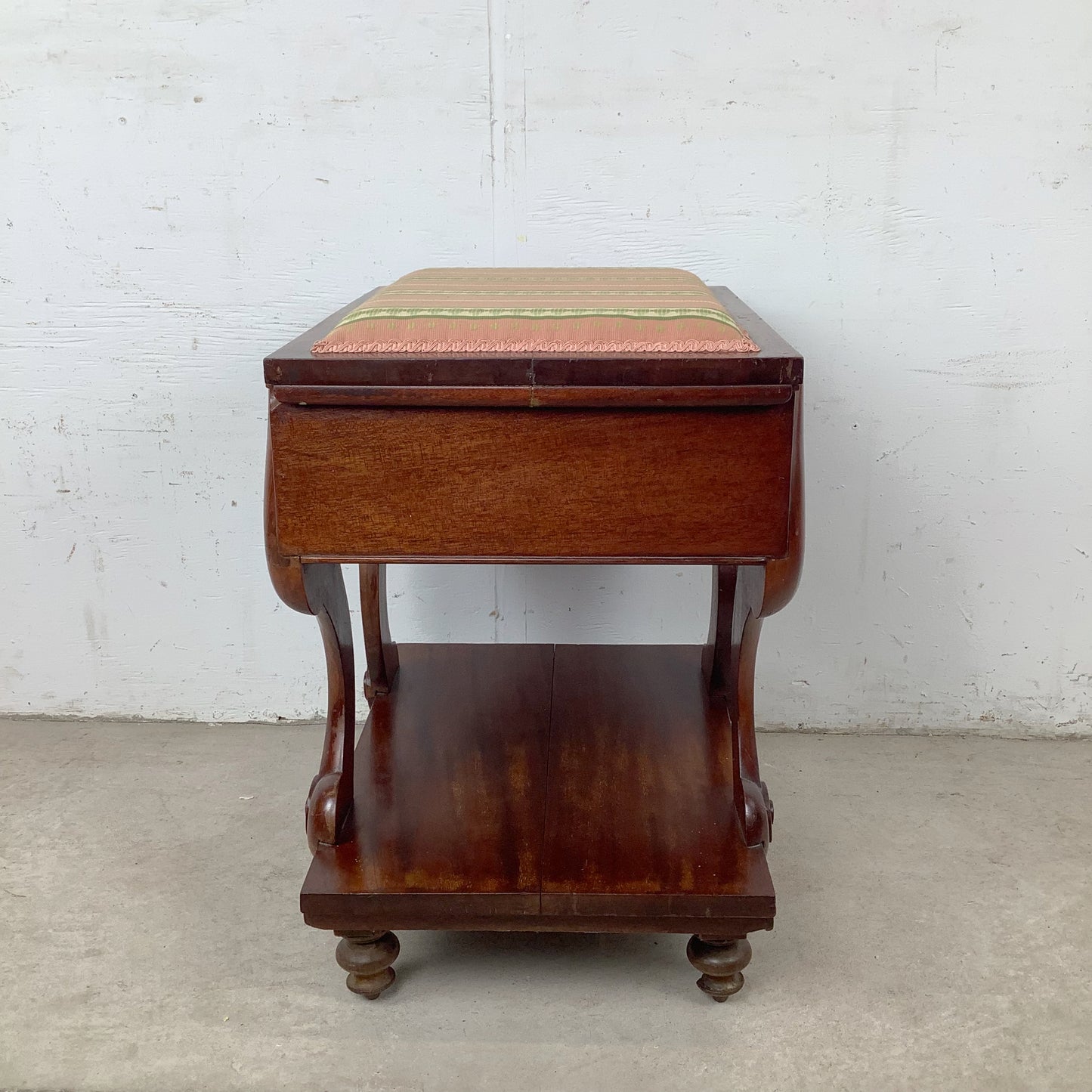 Neoclassical Revival Stool with Storage and Upholstered Top
