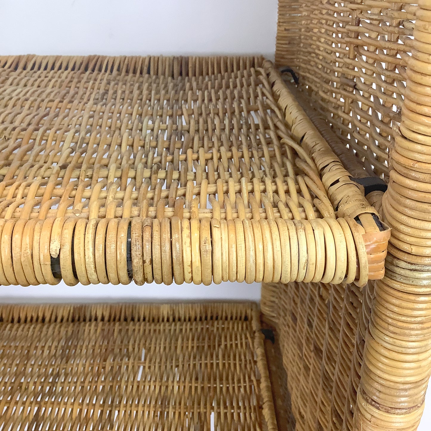 Pair Vintage Rattan Arched Bookcases