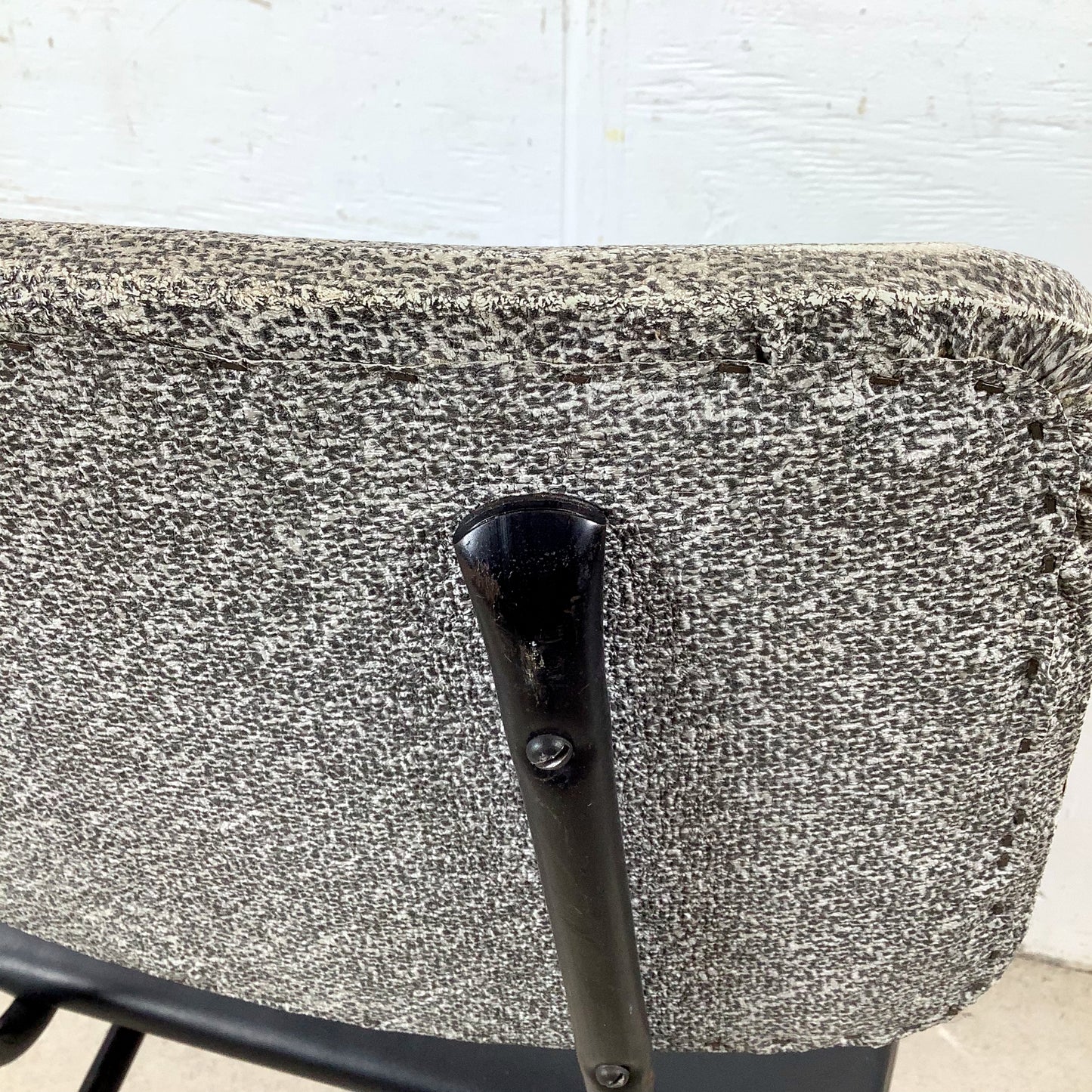 Vintage Mid-Century Modern Iron Rod Side Chair | Paul McCobb / Arbuck Manner | Gray Tweed Back | Black Vinyl Seat | c. 1950s