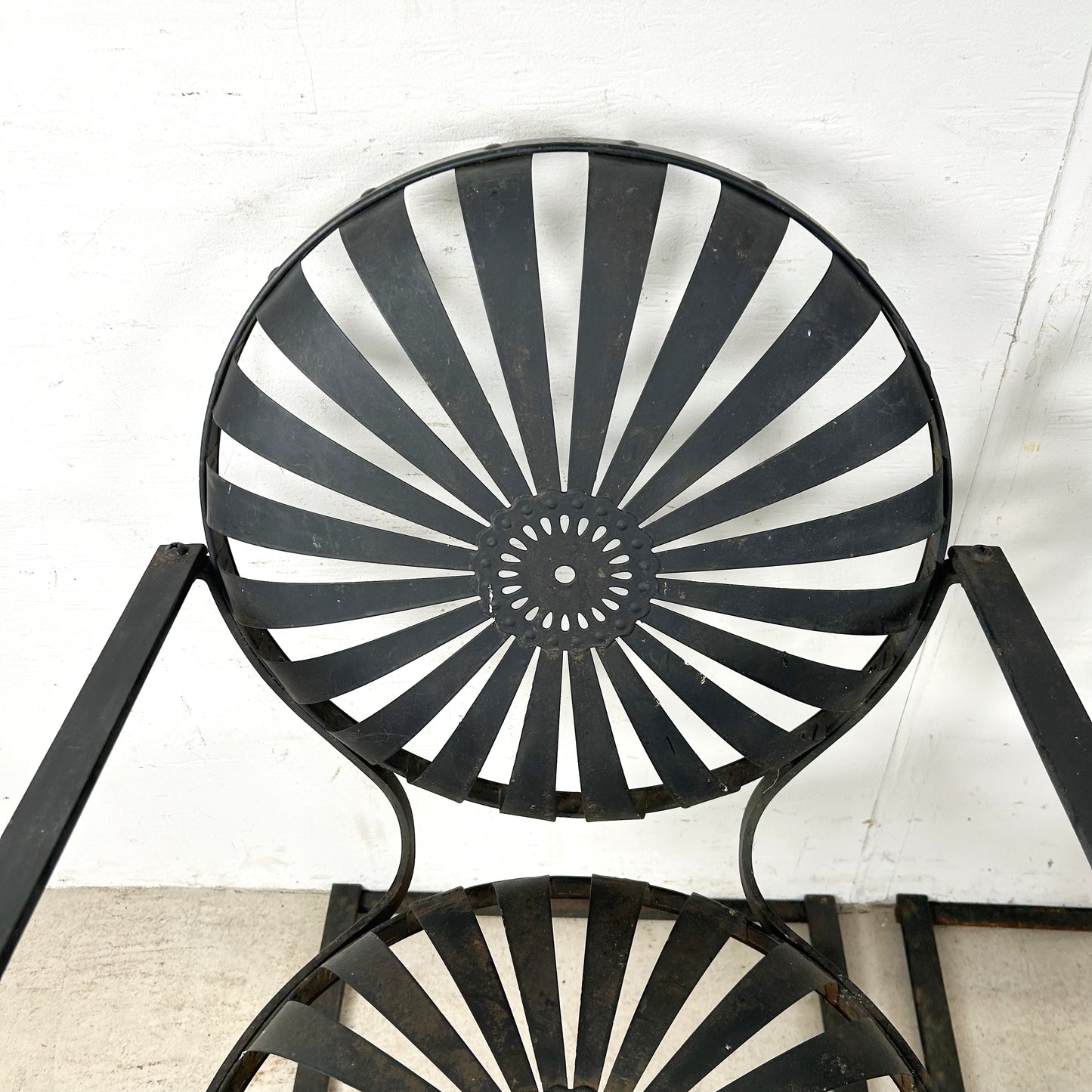 Pair of Vintage Black Cantilever Patio Chairs – French Modern Style Attributed to François Carré