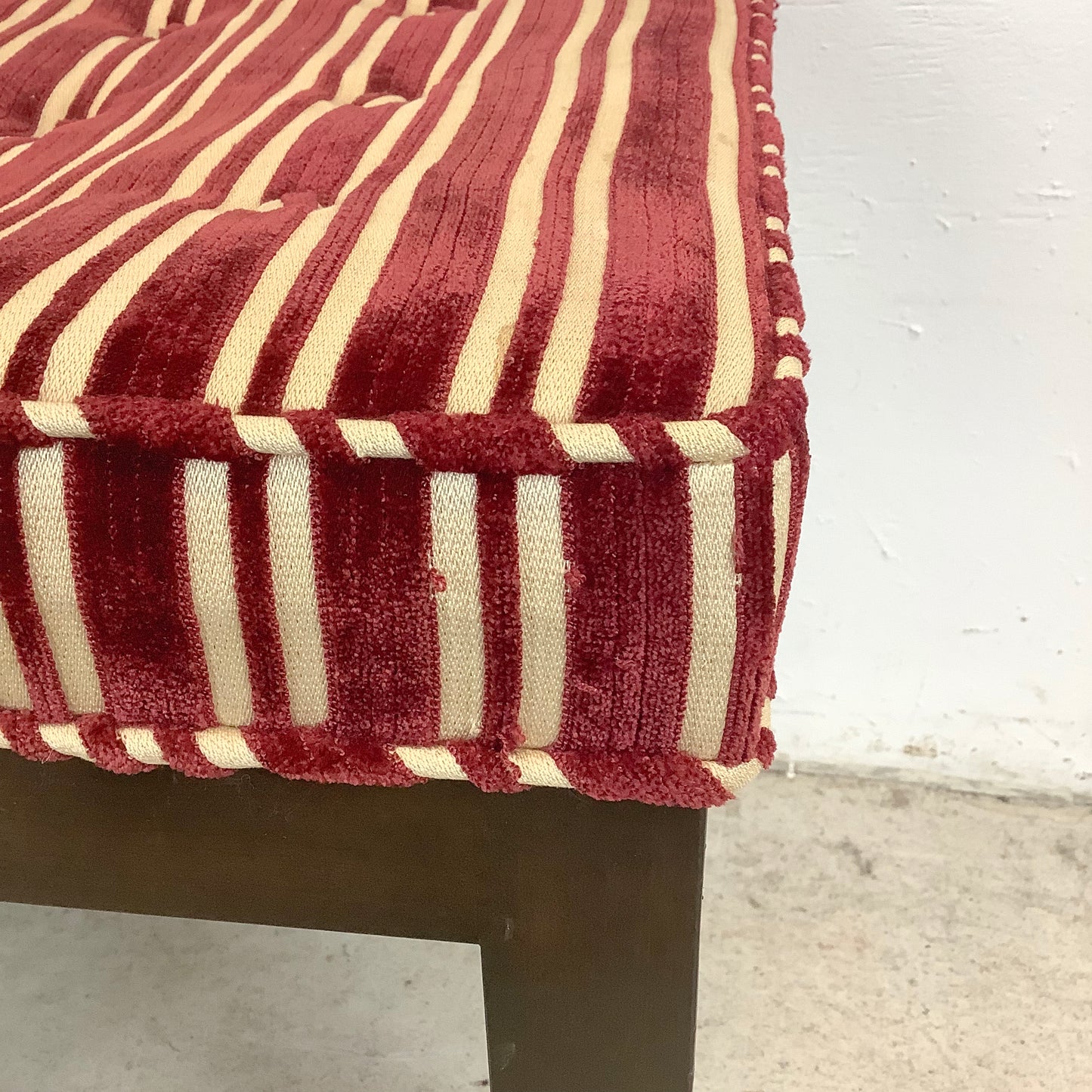 Pair of Vintage Mid-Century Tufted Footstools with Striped Fabric