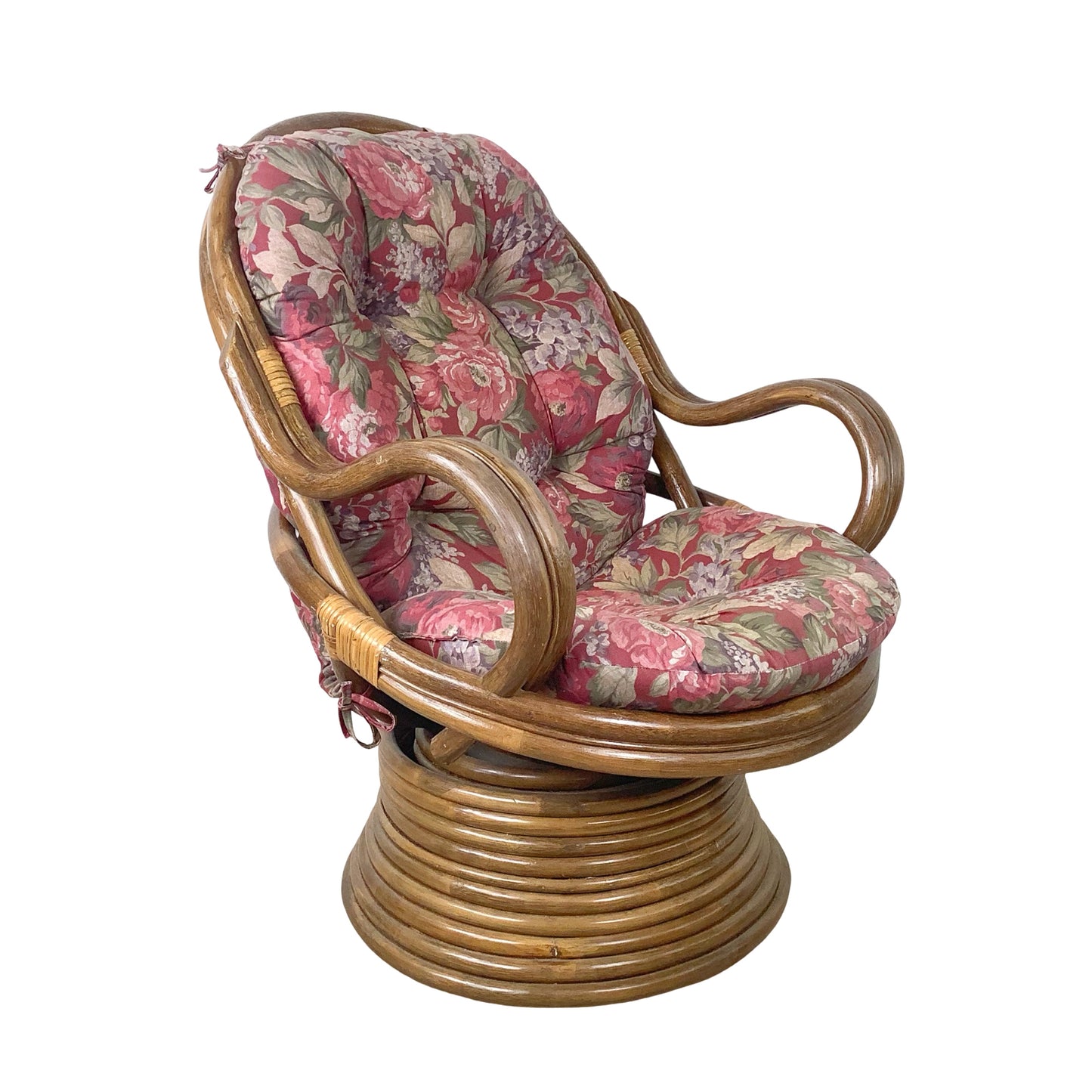 Vintage Bentwood Rattan Swivel Lounge Chair